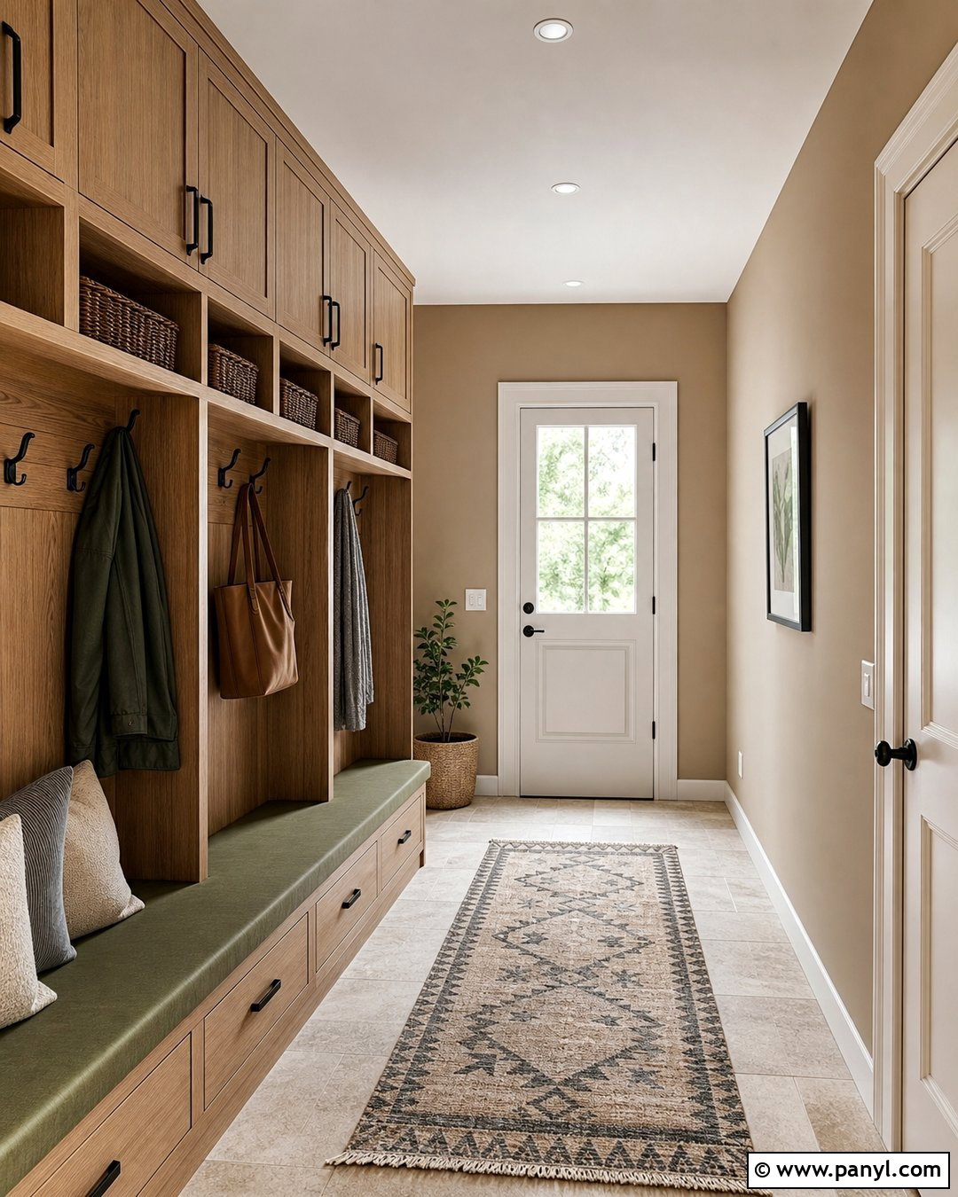 Latte Mudroom With Oak Storage - 30 Latte Wall Color Ideas