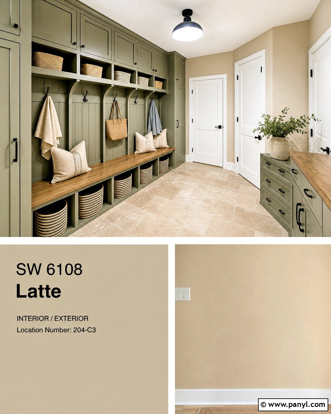 Latte Mudroom With Sage Cabinets - 20 latte paint color ideas
