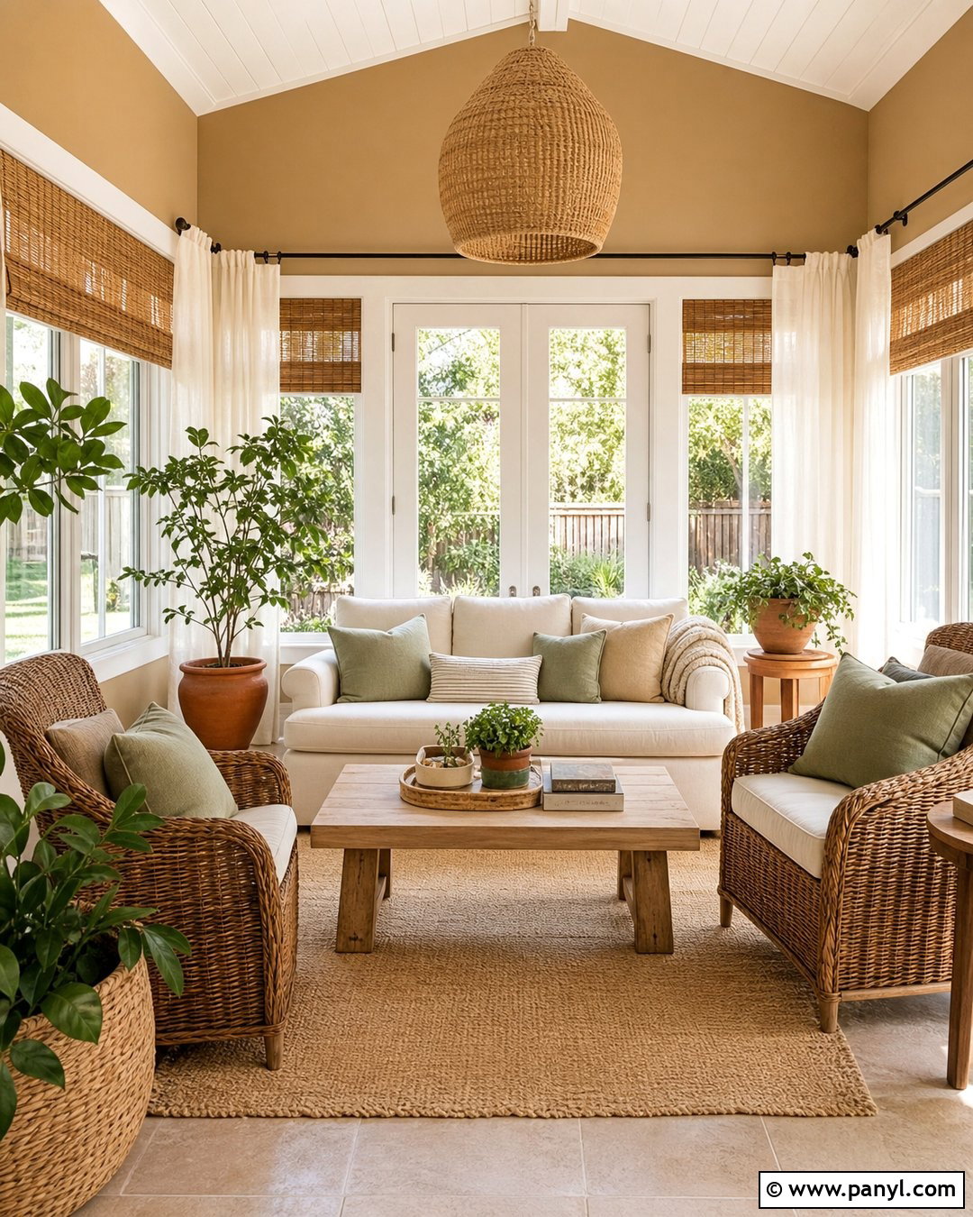 Latte Sunroom With Wicker Furniture - 30 Latte Wall Color Ideas