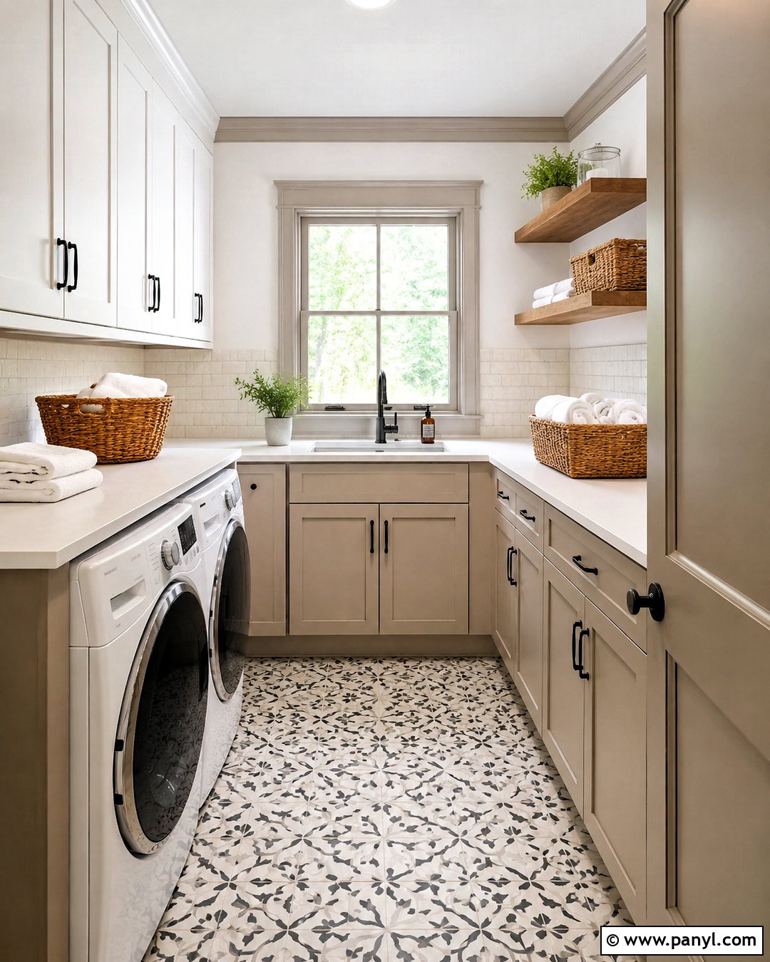 Laundry Room With Taupe Trim - 35 Taupe Trim White Walls