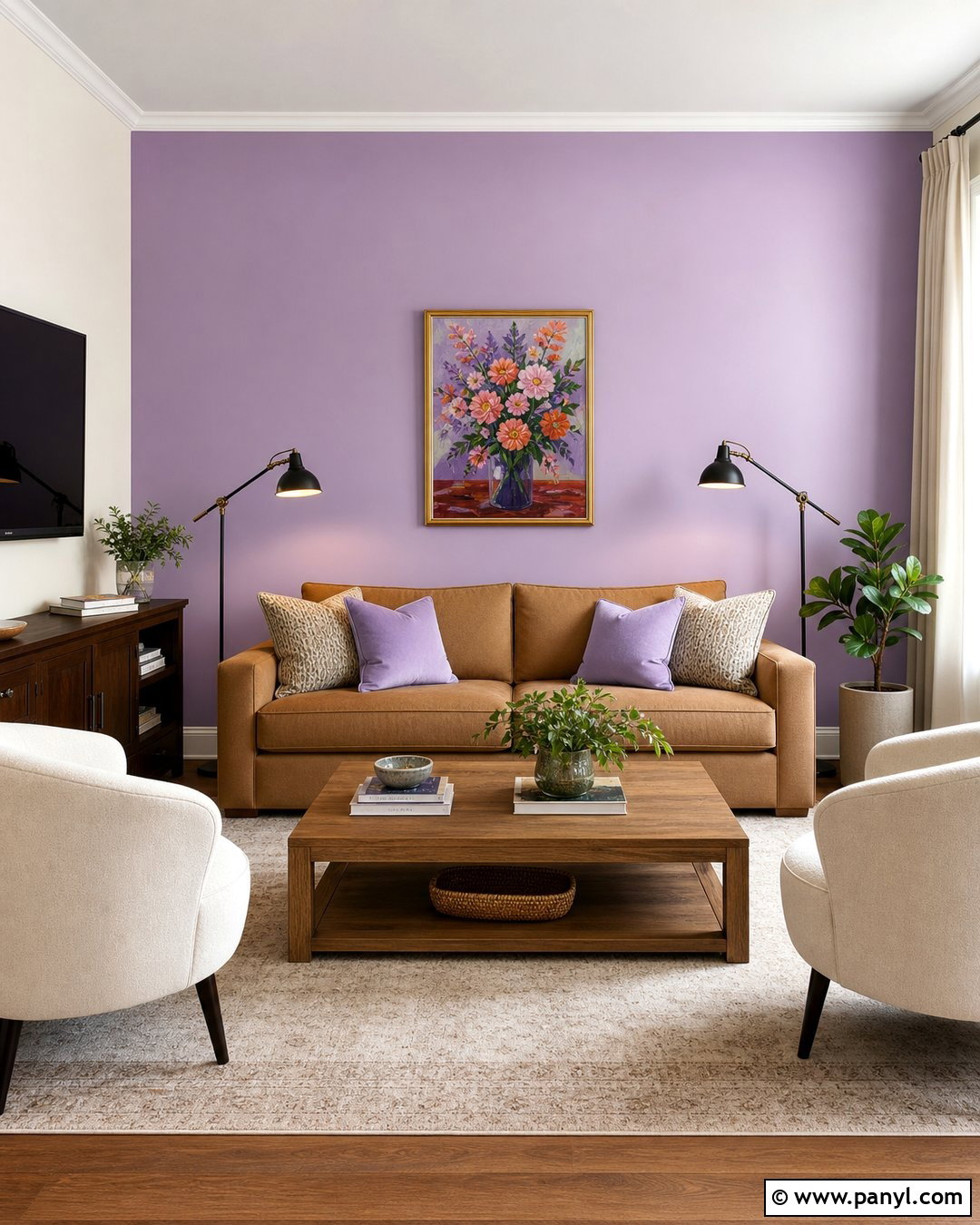 Lavender Accent Wall In A Living Room - 35 Lavender Walls