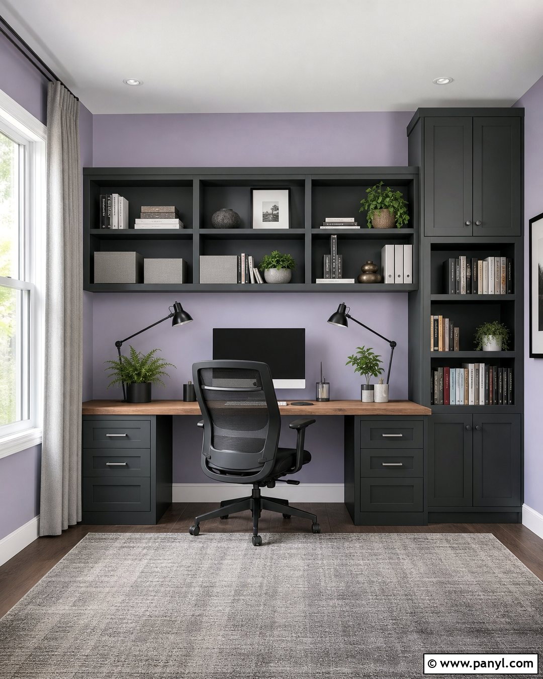 Lavender And Charcoal Home Office Walls - 35 Lavender Wall Paint Ideas
