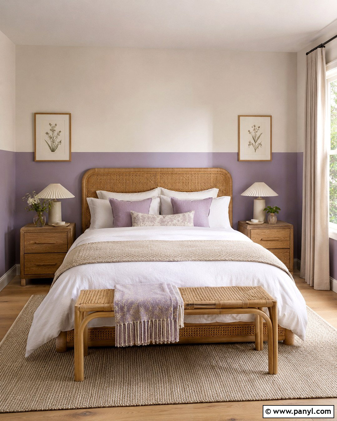Lavender And Cream Half-Painted Bedroom - 20 Room Painted Half And Half Ideas