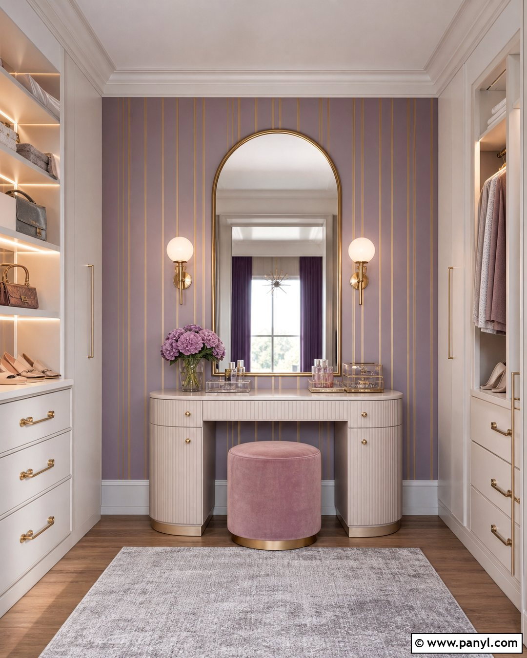 Lavender And Gold Stripe Dressing Room Wall - 35 gold stripe wall ideas