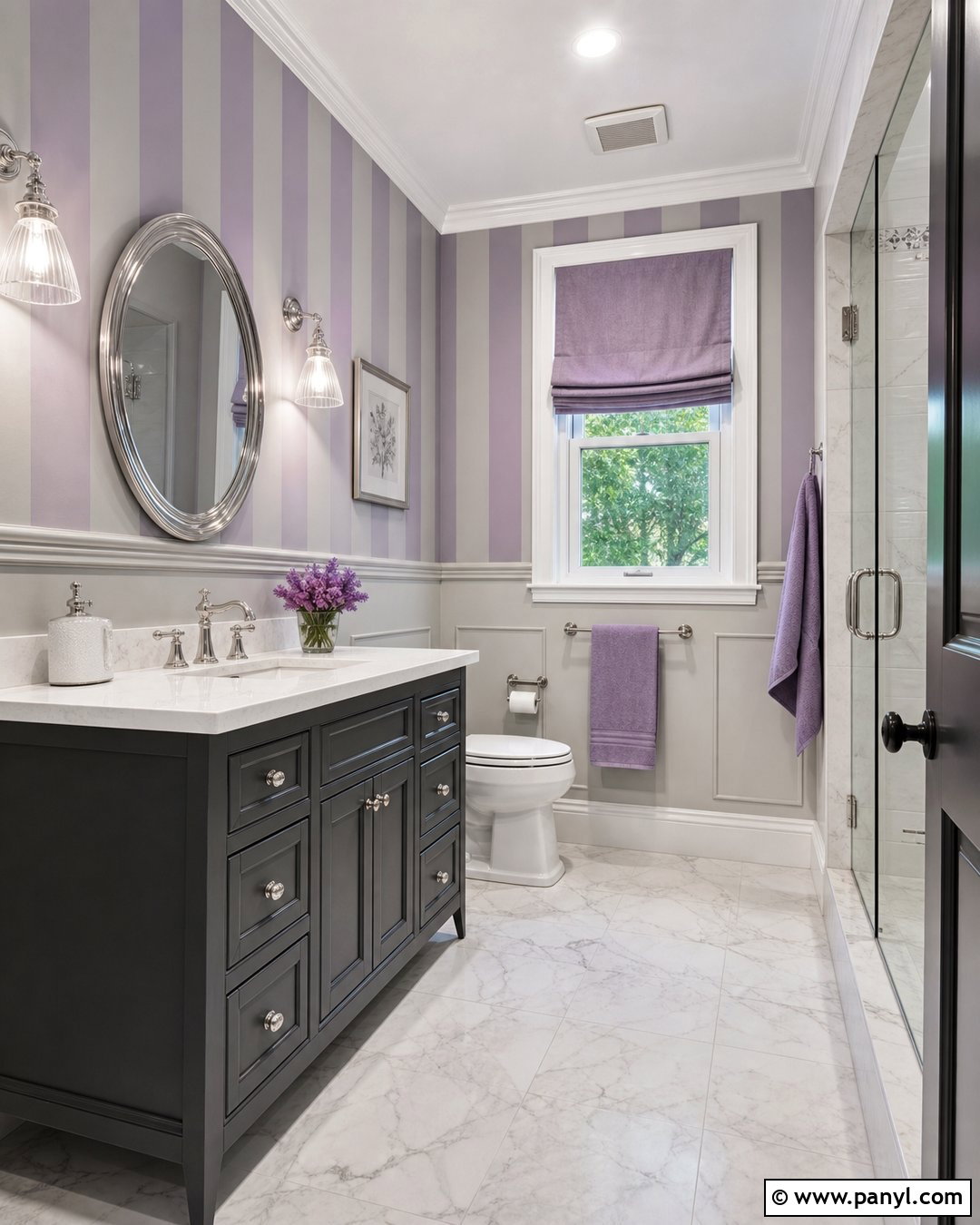 Lavender And Gray Striped Bathroom Walls - 20 Elegant Bathroom With Striped Walls