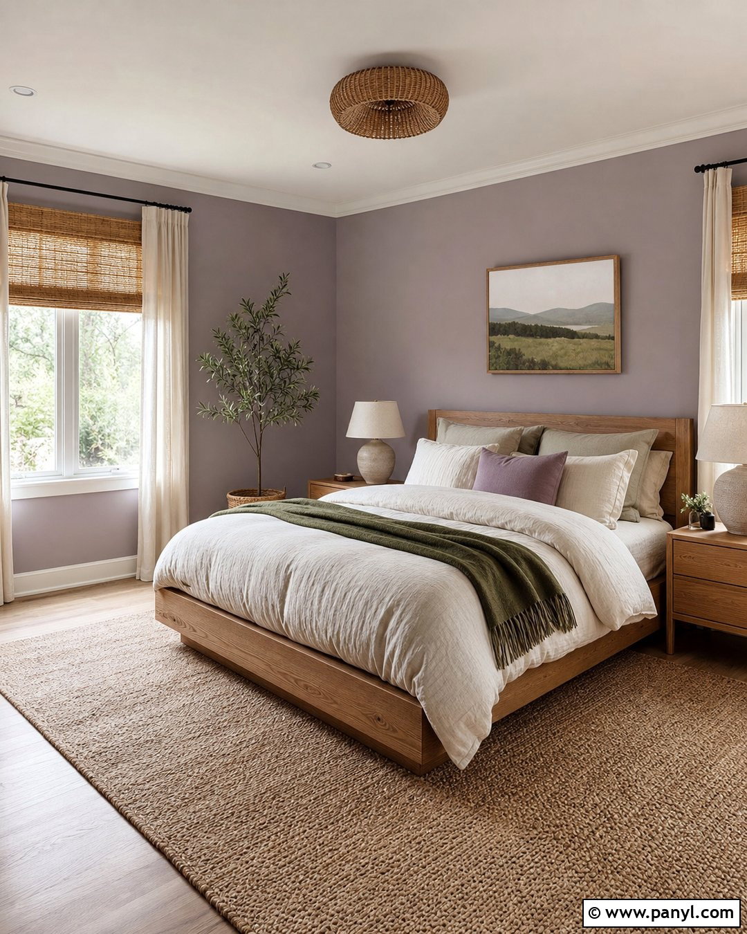Lavender And Natural Wood Bedroom - 35 Lavender Wall Paint Ideas
