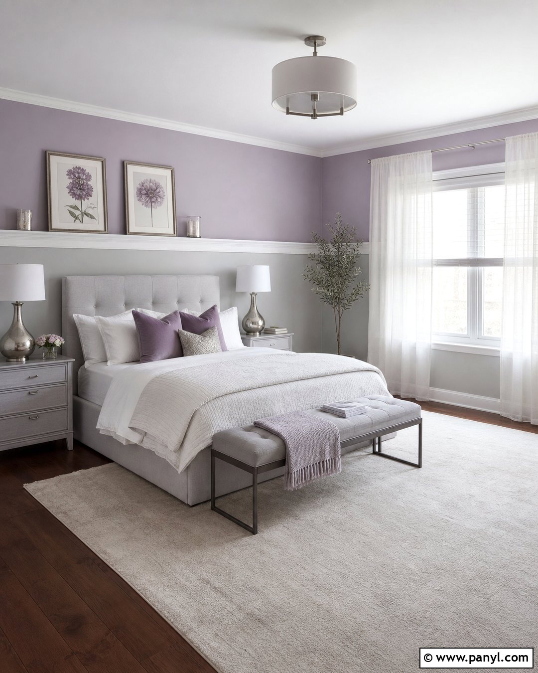 Lavender And Pale Gray Two Tone Wall - 35 2 Tone Wall Paint Ideas