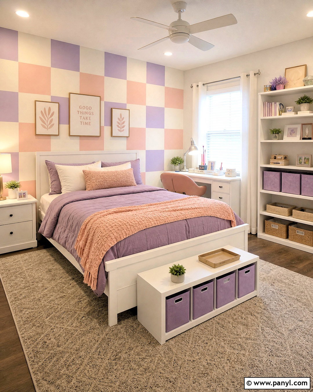 Lavender And Peach Checkered Teen Bedroom Wall - 20 diy checkered wall ideas