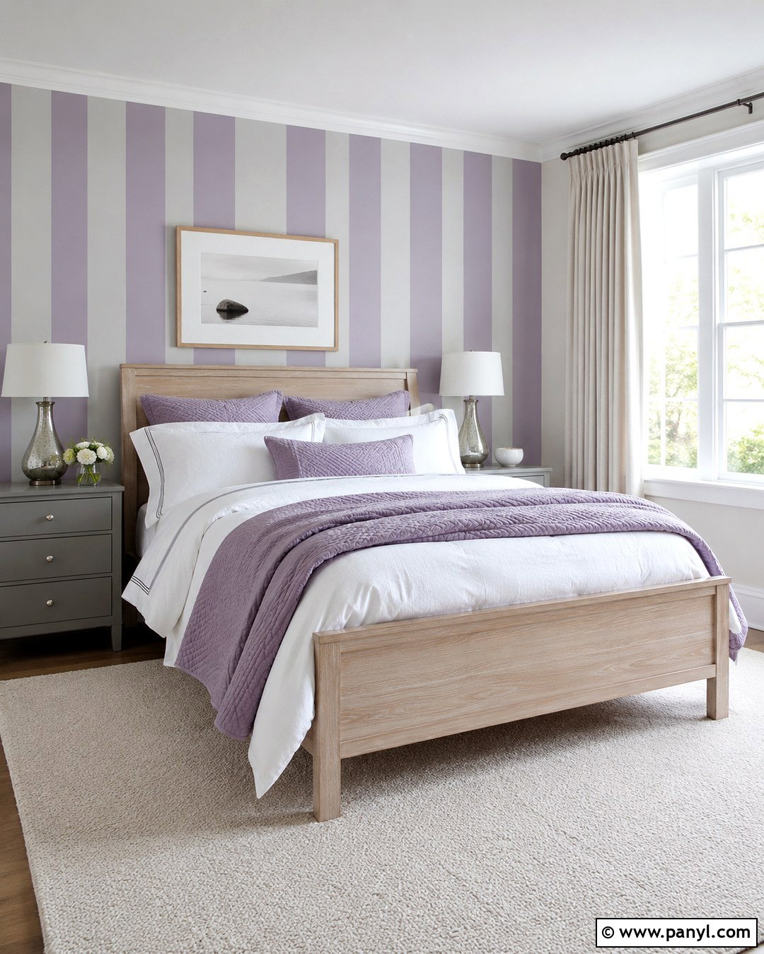 Lavender And Soft Gray Striped Wall - 20 Striped Wall Paint Colors