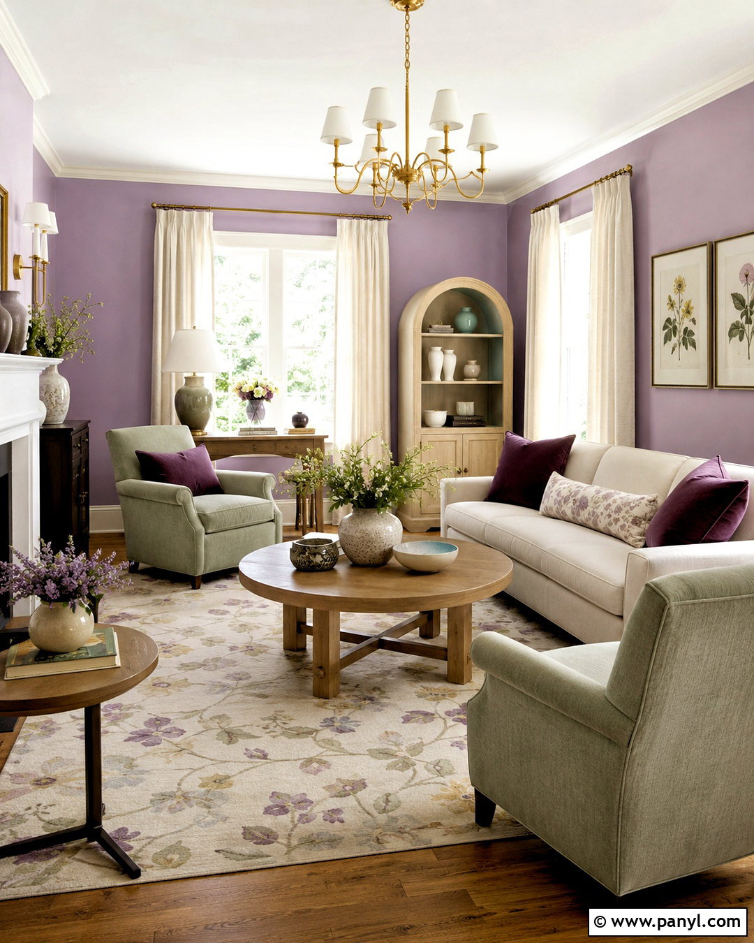 Lavender And Soft Green Drawing Room - 20 drawing room colour combinations