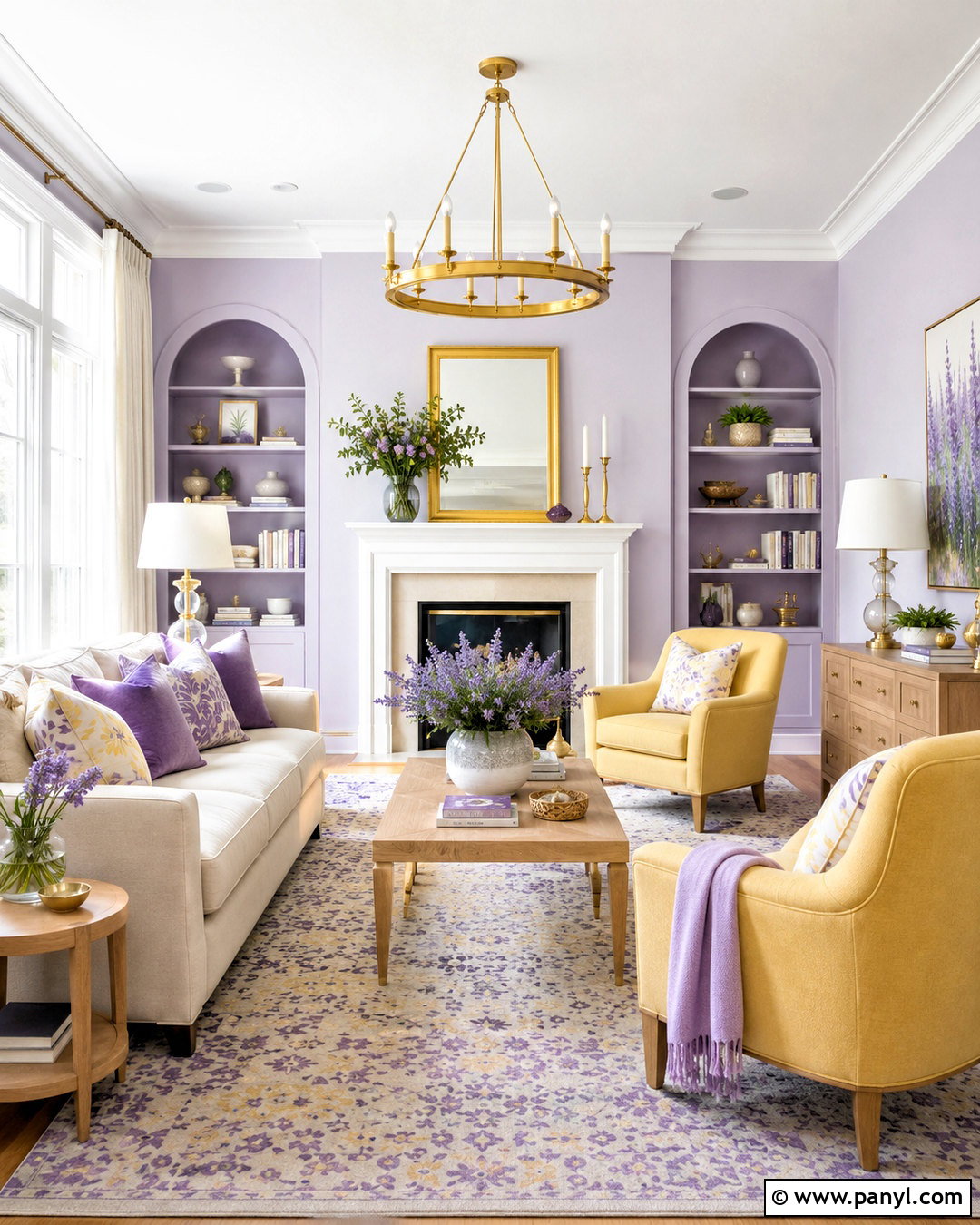 Lavender And Soft Yellow Living Room - 20 color combinations home living rooms