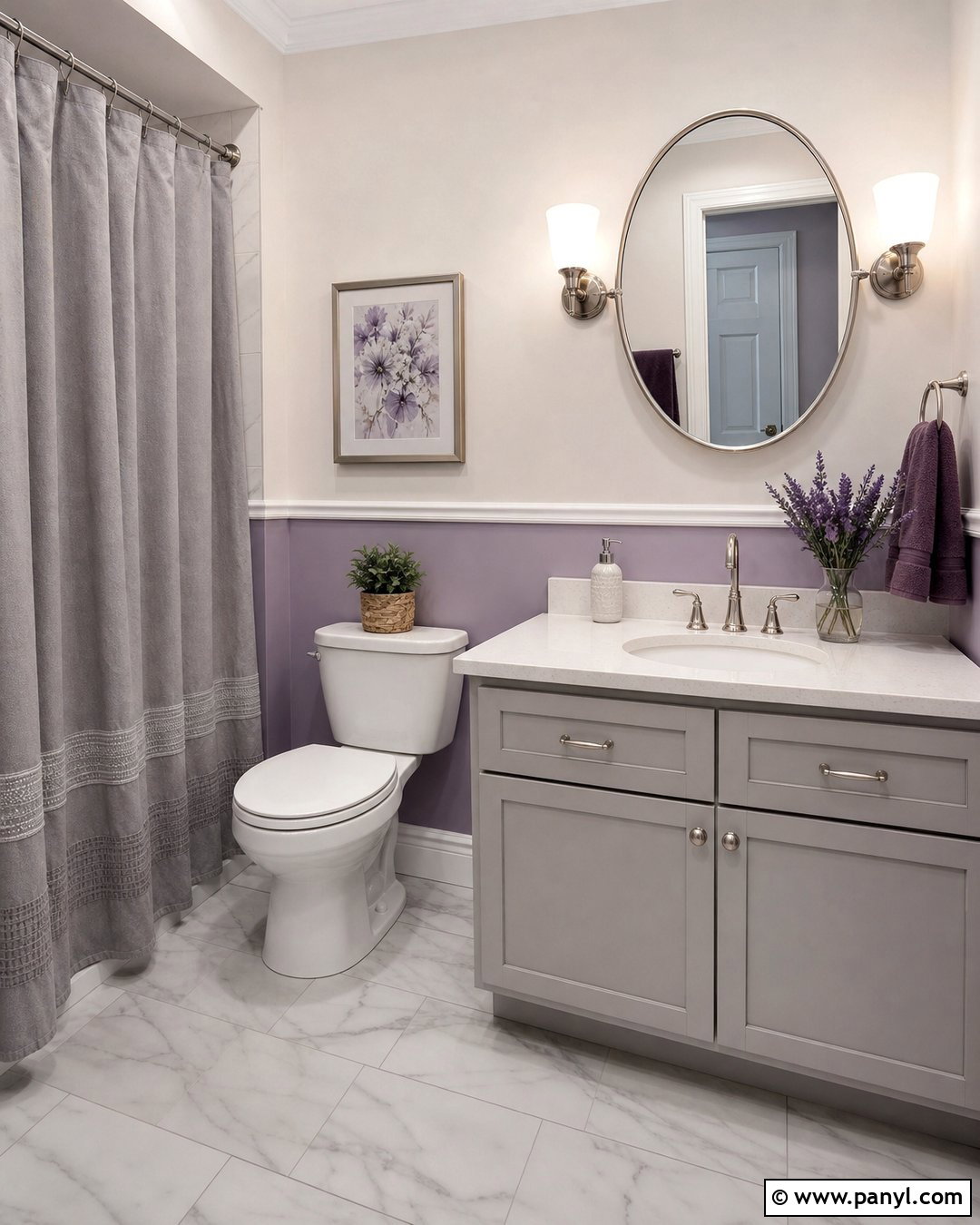 Lavender And Warm Gray Bathroom Walls - 30 Two Toned Bathroom Walls