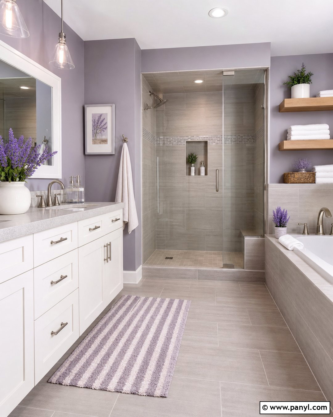 Lavender And Warm Gray Bathroom - 20 Aesthetic Bathroom Color Schemes