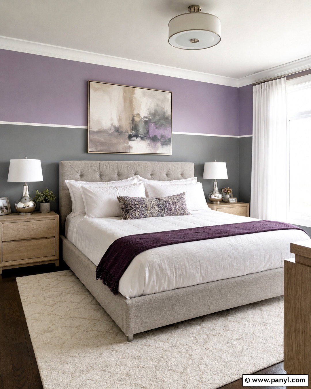 Lavender And Warm Gray Split Painted Bedroom Walls - 35 Split Painted Walls