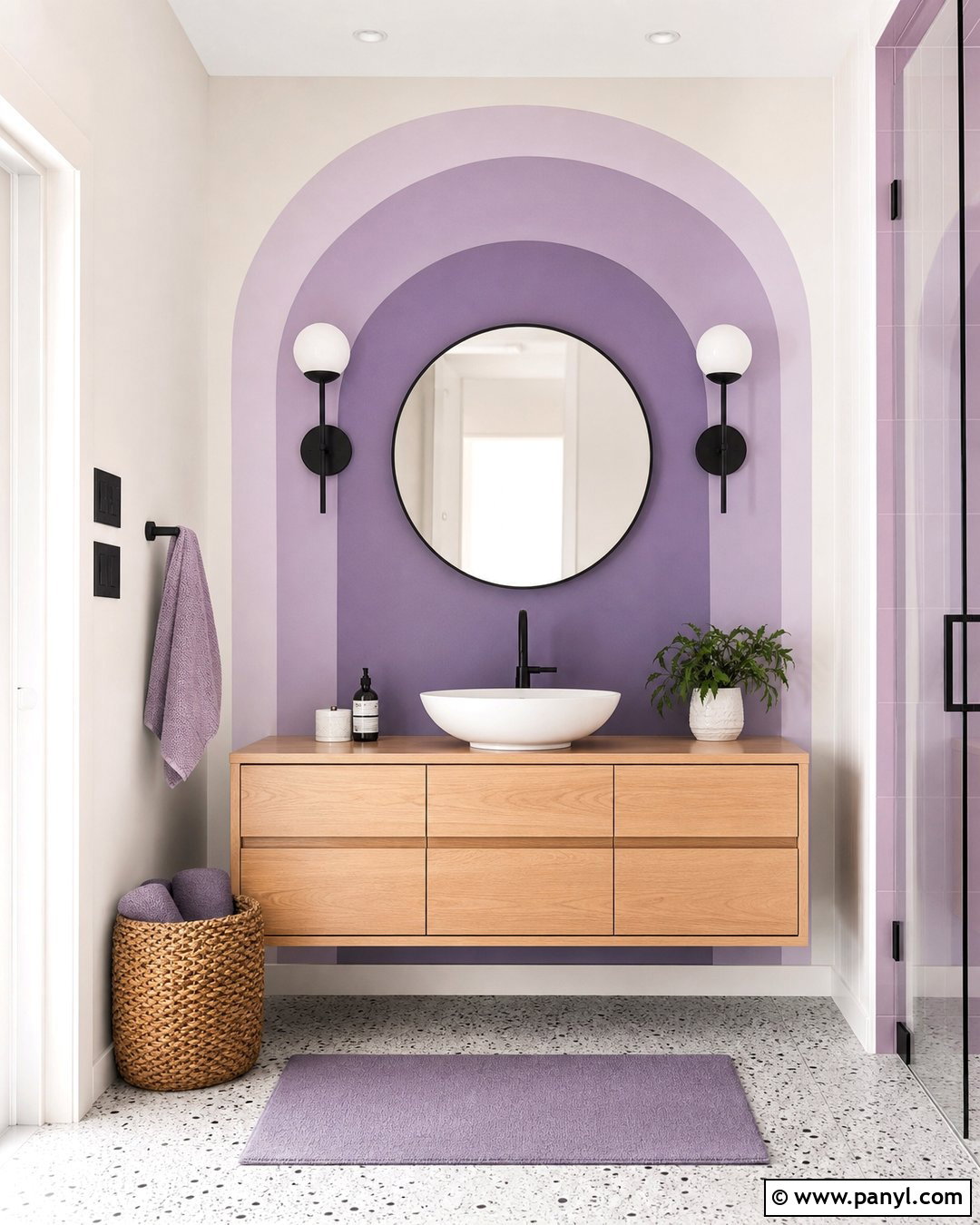 Lavender Arch Bathroom Mural - 20 Purple Patterned Bathroom Wall Ideas
