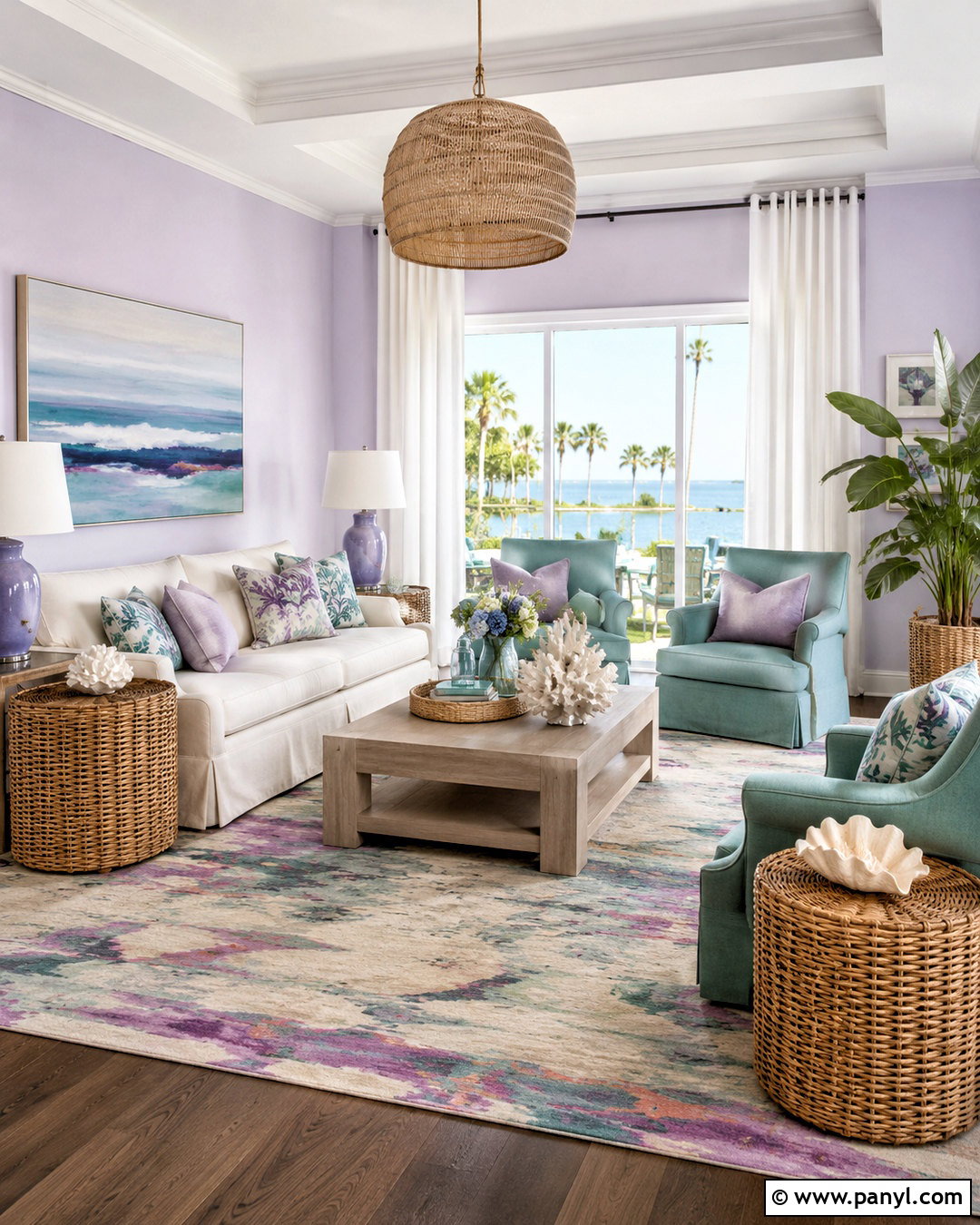 Lavender Beach House Living Room - 20 colorful beach house decor ideas