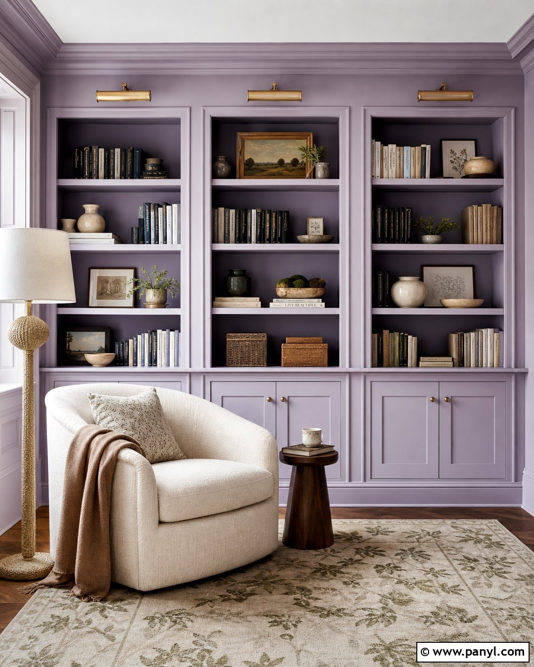 Lavender Built-In Bookshelf Wall - 35 Lavender Wall Paint Ideas