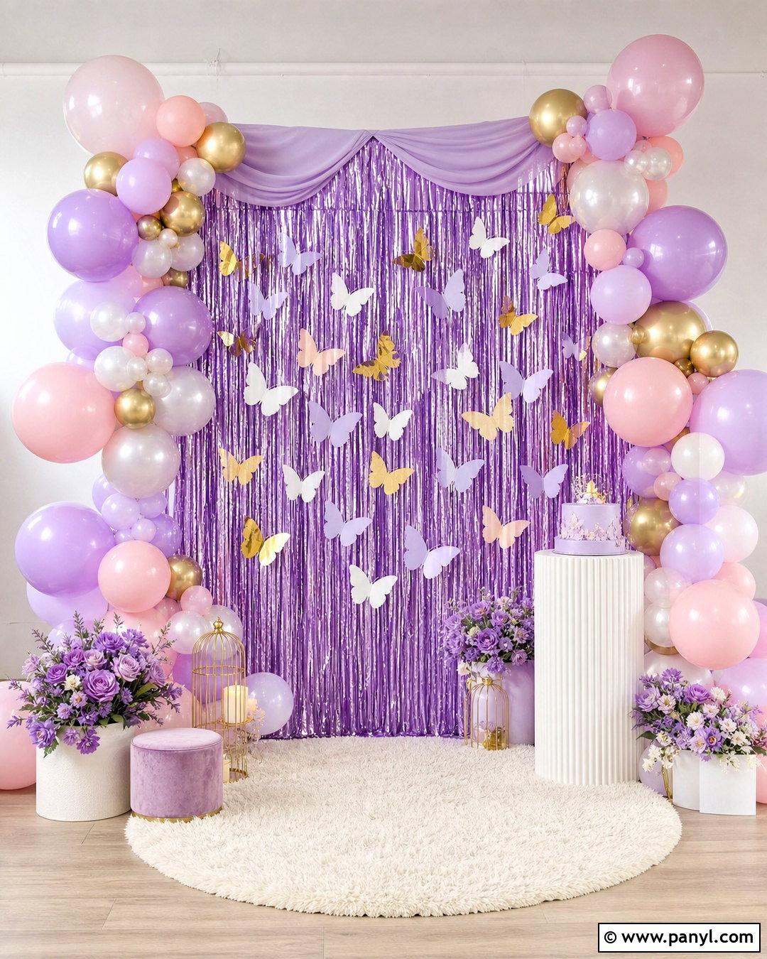 Lavender Butterfly Foil Curtain Backdrop - 20 foil curtain backdrop ideas birthday ideas
