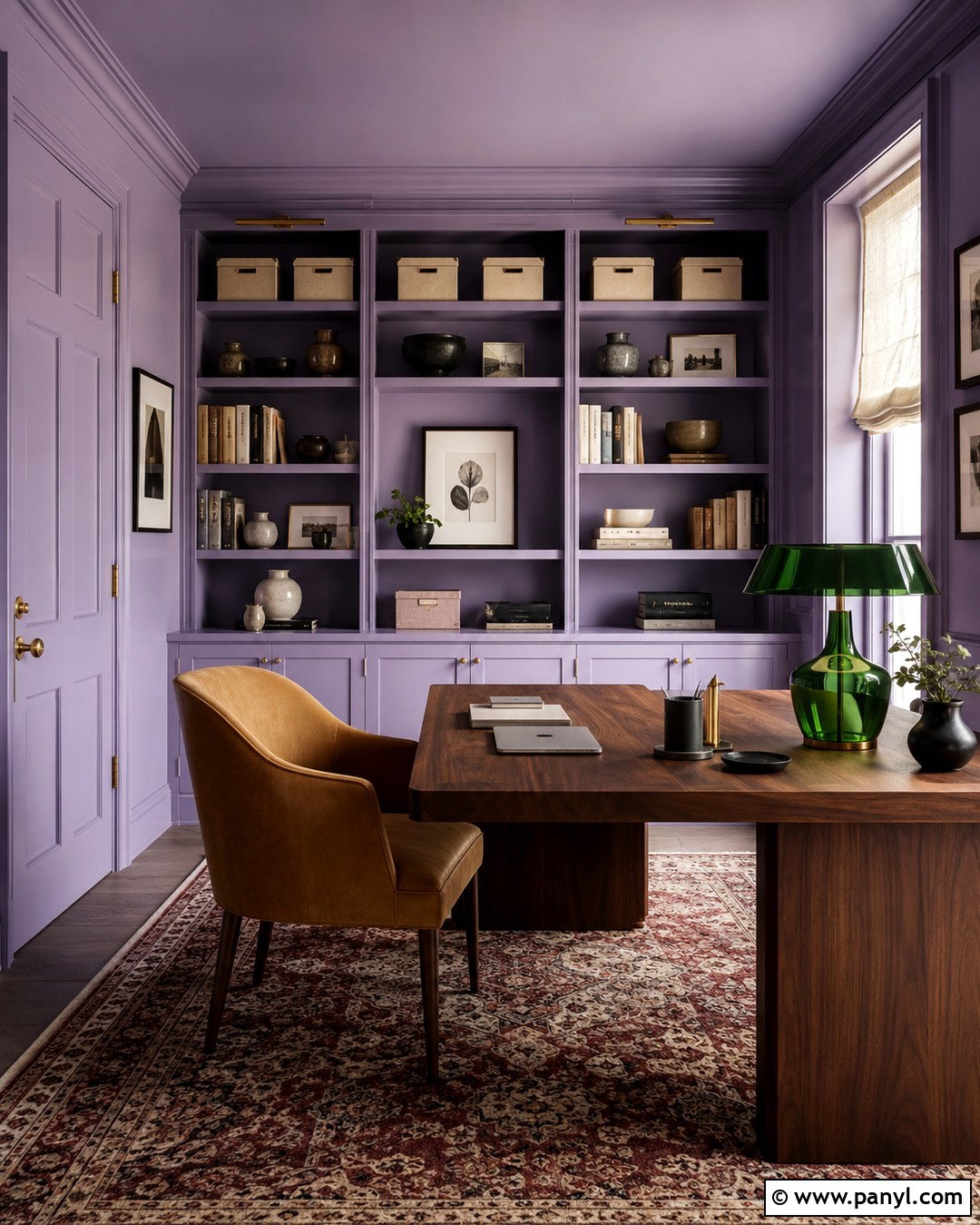 Lavender Color-Drenched Home Office - 20 Farrow And Ball Lavender Ideas