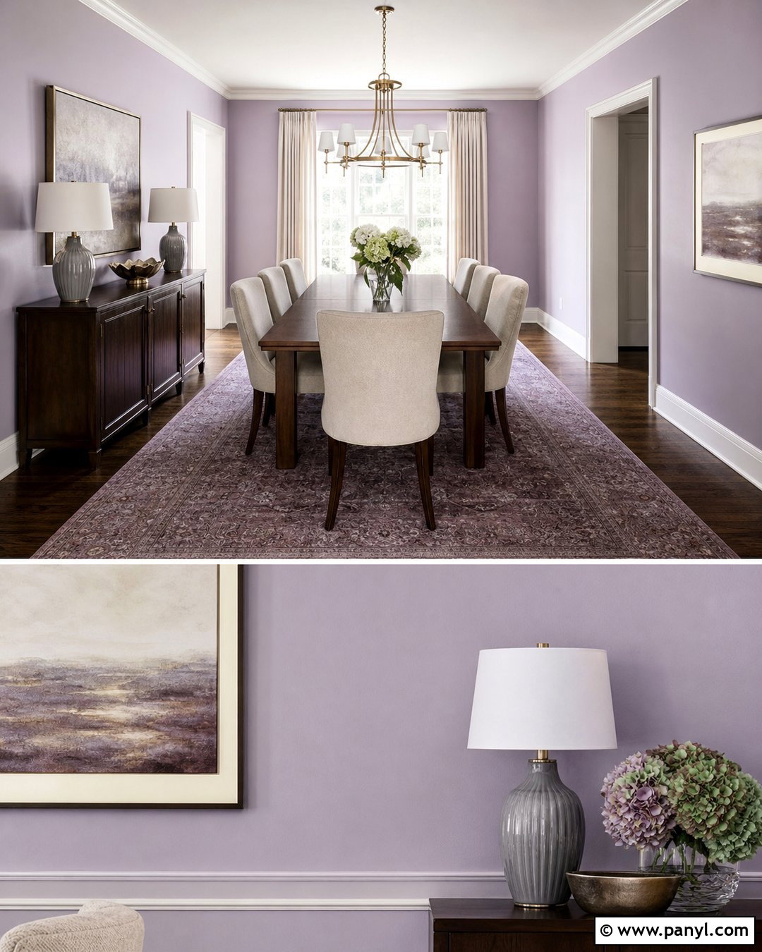 Lavender Dining Room With Dark Wood - 35 lavender wall ideas