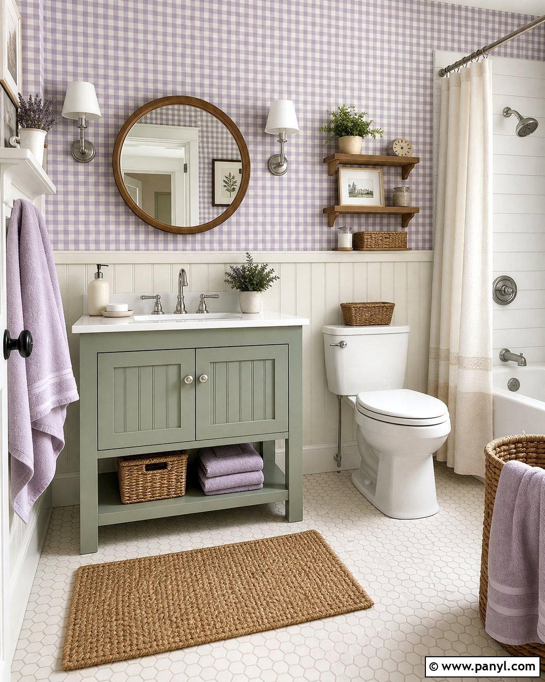 Lavender Gingham Bathroom Wallpaper - 20 Purple Patterned Bathroom Wall Ideas