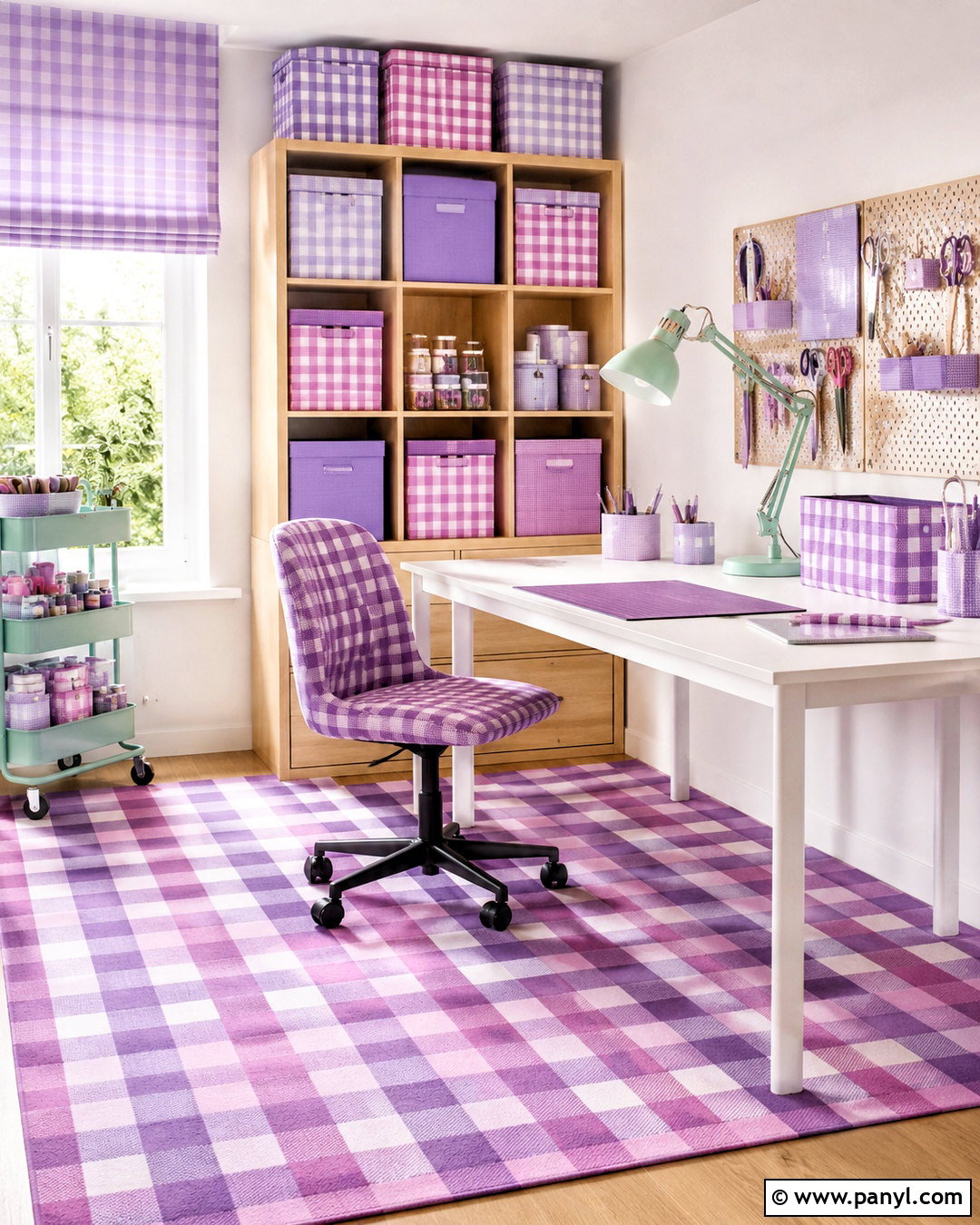Lavender Gingham Craft Room Wall - 20 how to paint gingham pattern ideas