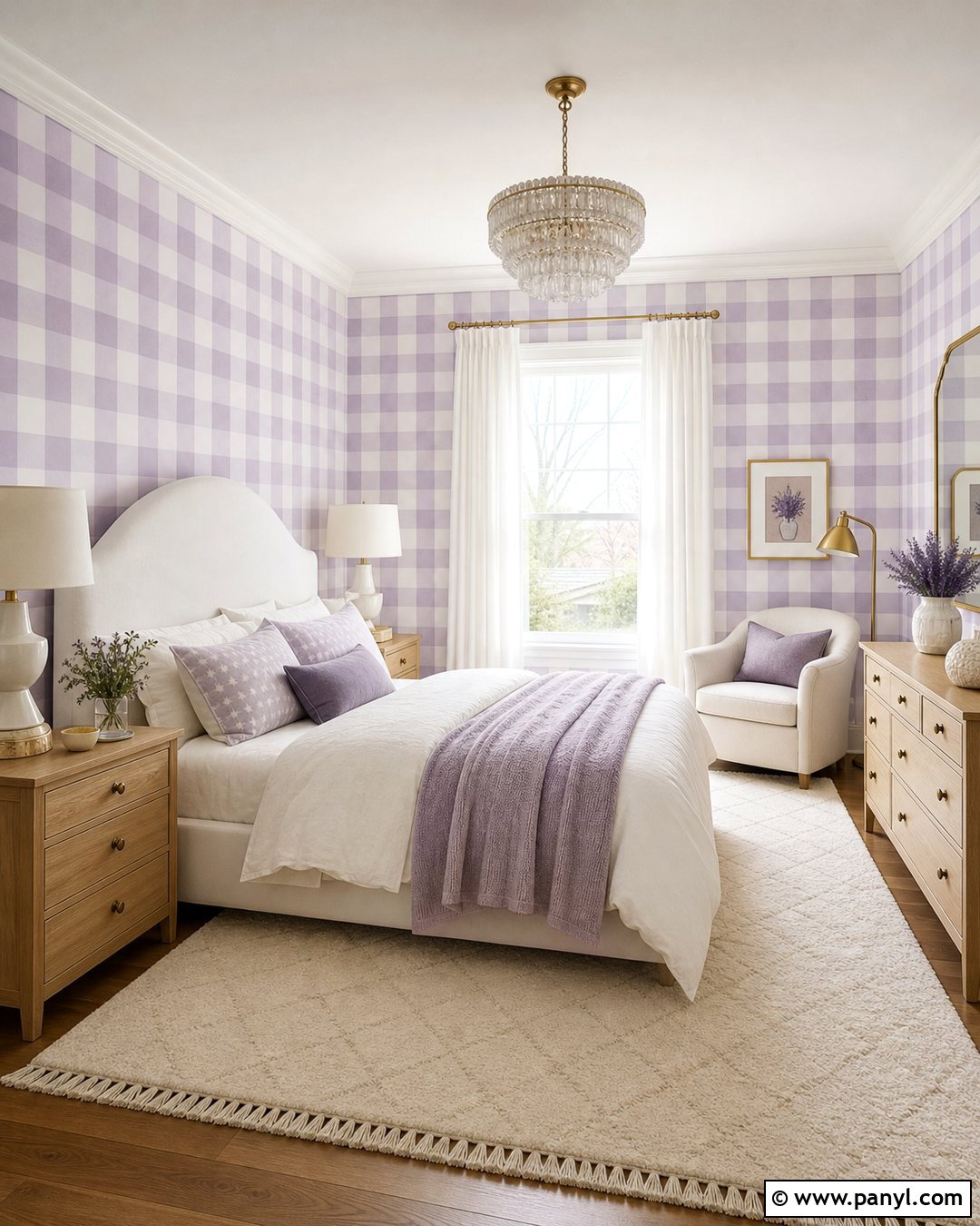 Lavender Gingham Painted Girls Bedroom Walls - 30 Gingham Painted Walls