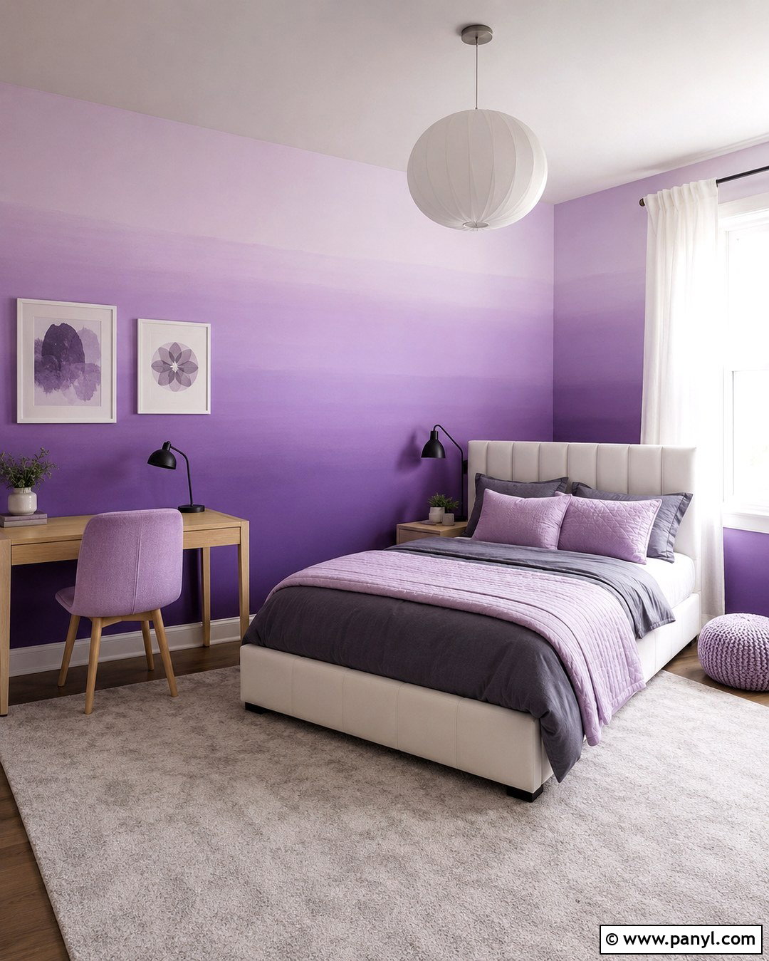 Lavender Gradient Wall Teen Bedroom - 20 Color Gradient Wall Ideas