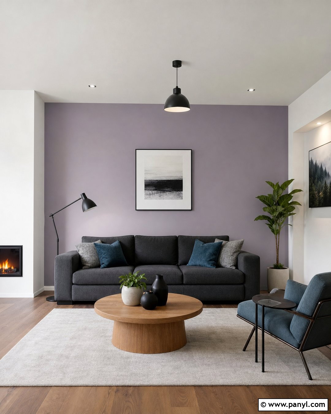 Lavender Grey Accent Wall With Charcoal Furniture - 20 Lavender Grey Wall Paint Ideas