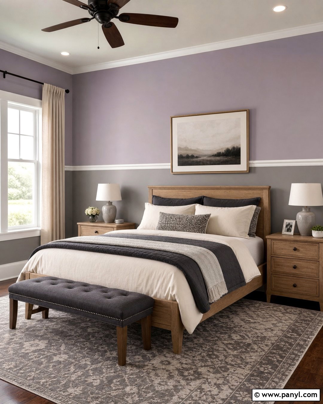 Lavender Grey Bedroom With Two-Tone Walls - 20 Lavender Grey Wall Paint Ideas