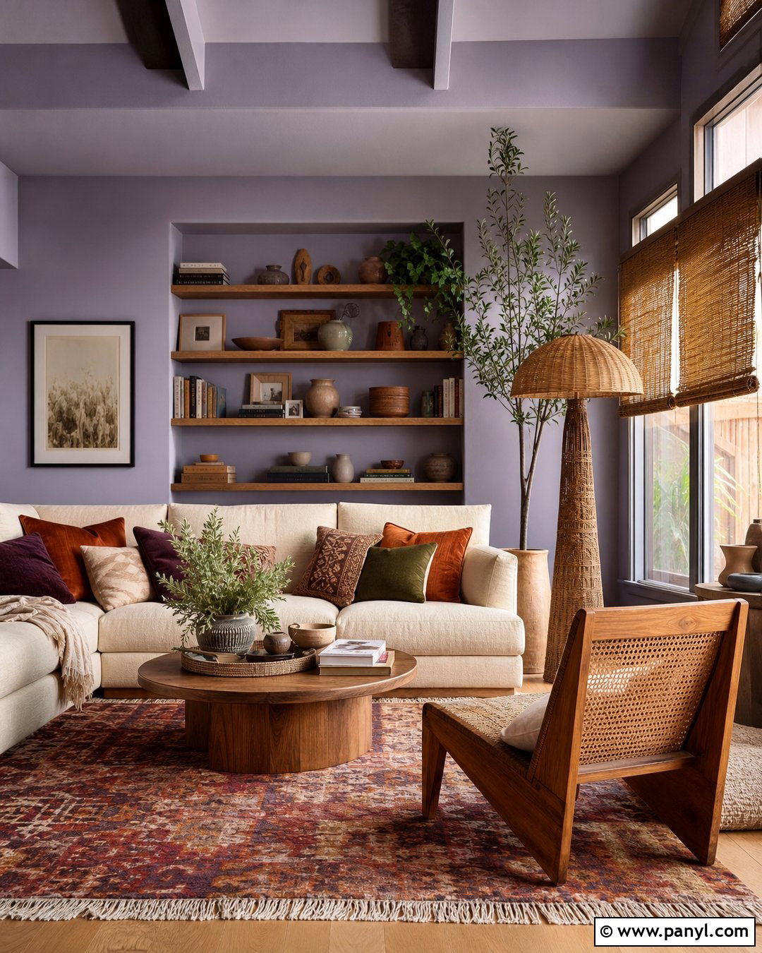 Lavender Grey Boho Living Room - 20 Lavender Grey Wall Paint Ideas