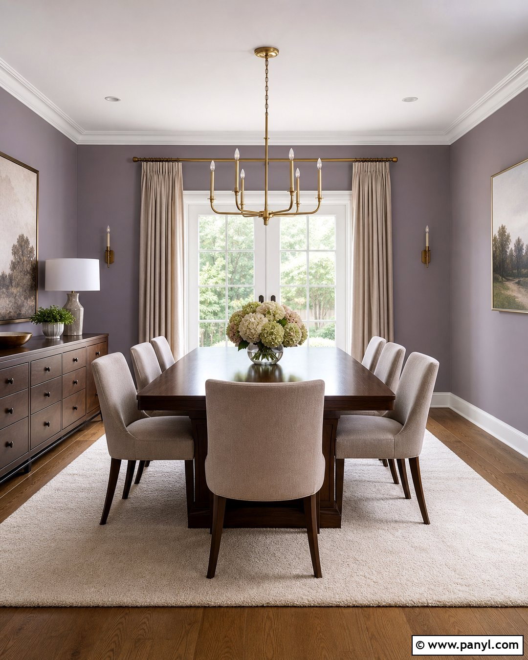 Lavender Grey Dining Room With Walnut Wood - 20 Lavender Grey Wall Paint Ideas
