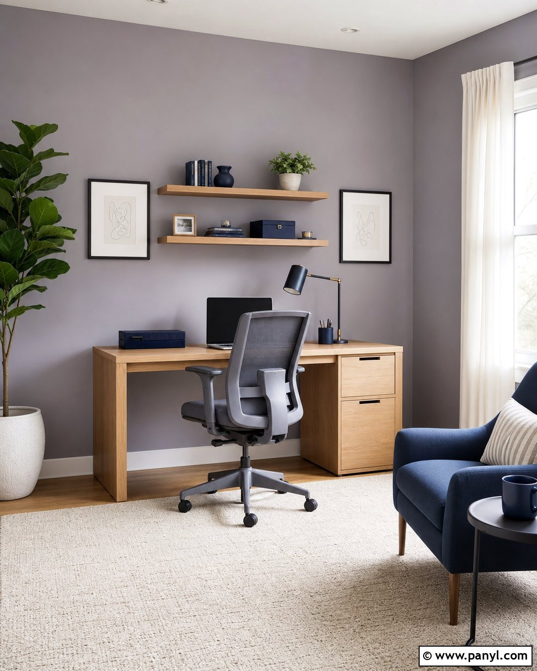 Lavender Grey Home Office With Oak Furniture - 20 Lavender Grey Wall Paint Ideas