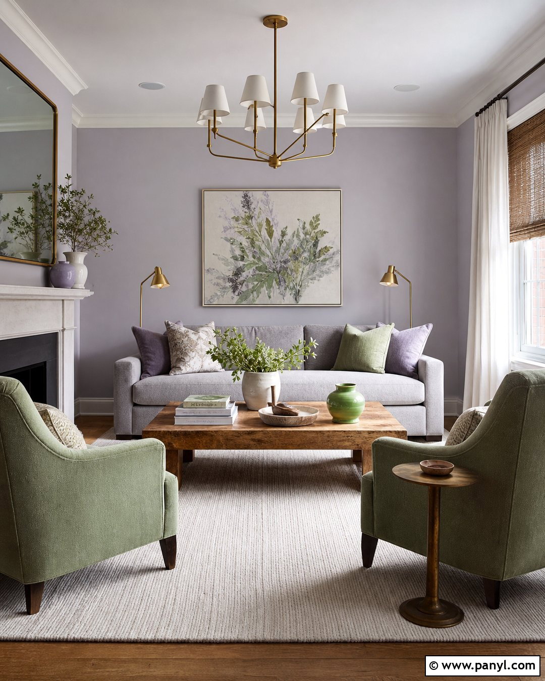 Lavender Grey Living Room With Sage Accents - 20 Lavender Grey Wall Paint Ideas