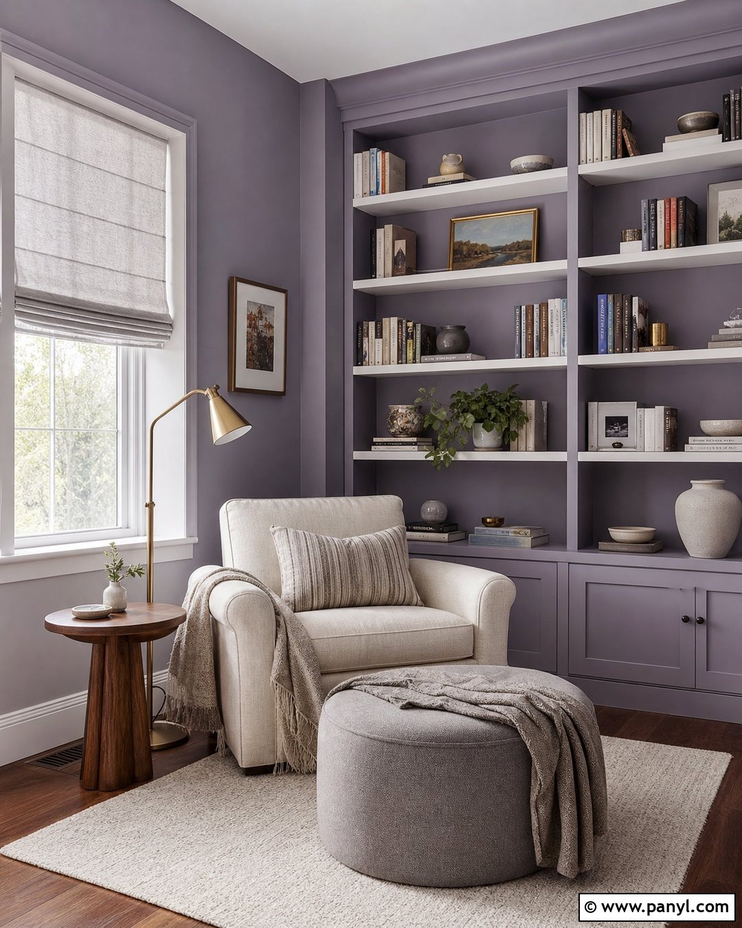 Lavender Grey Reading Nook With Built-In Shelves - 20 Lavender Grey Wall Paint Ideas