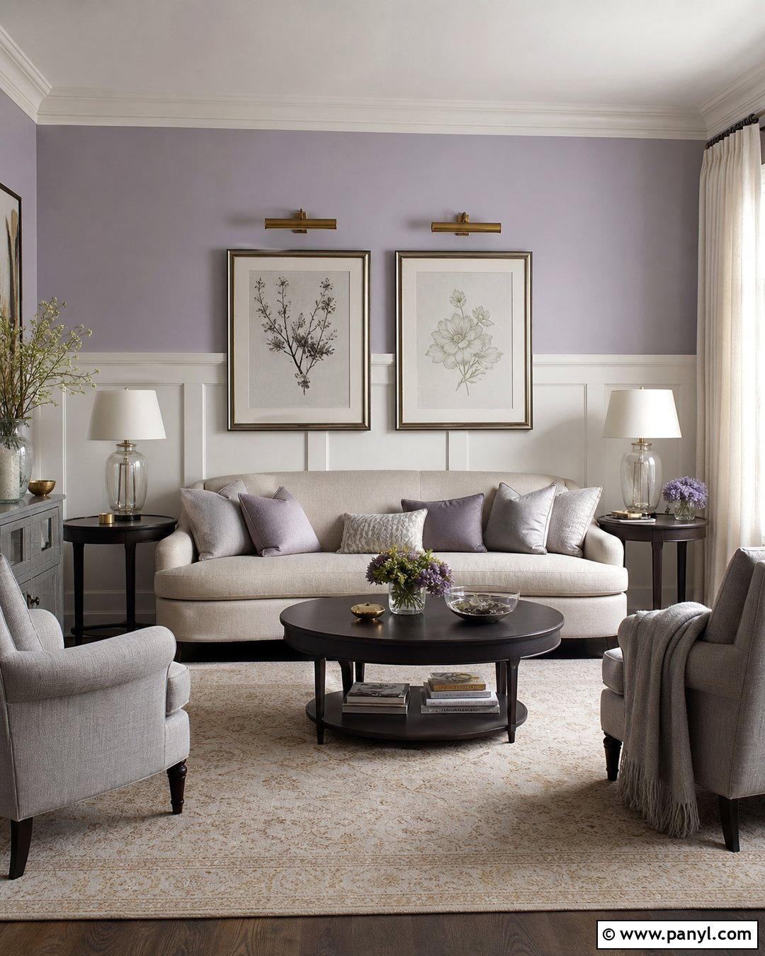 Lavender Grey Room With White Wainscoting - 20 Lavender Grey Wall Paint Ideas