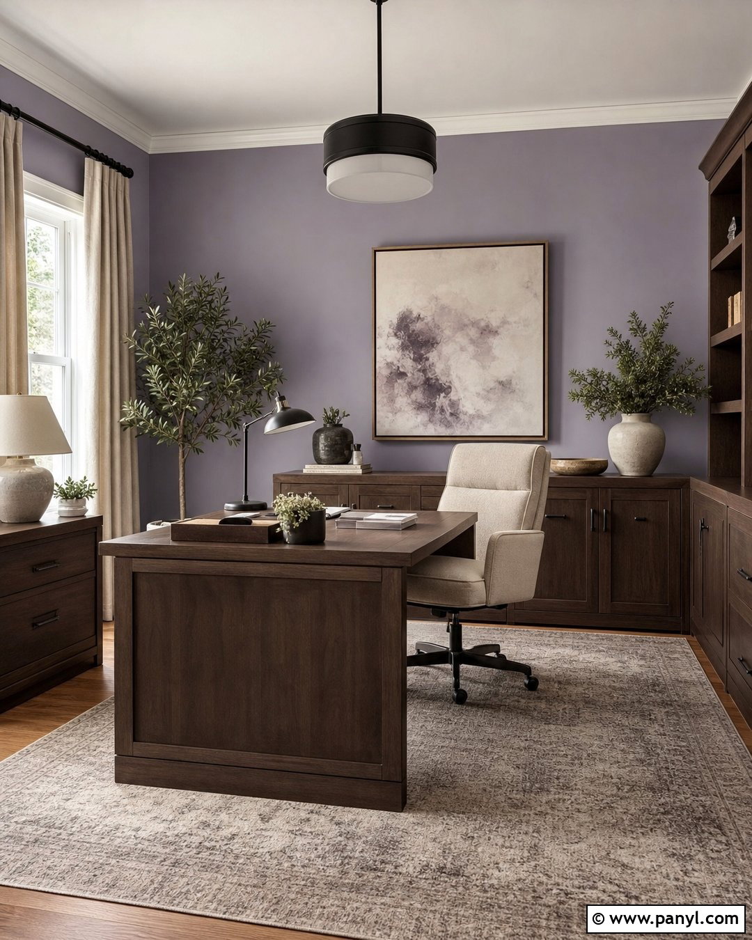 Lavender Home Office With Wood Desk - 35 lavender wall ideas