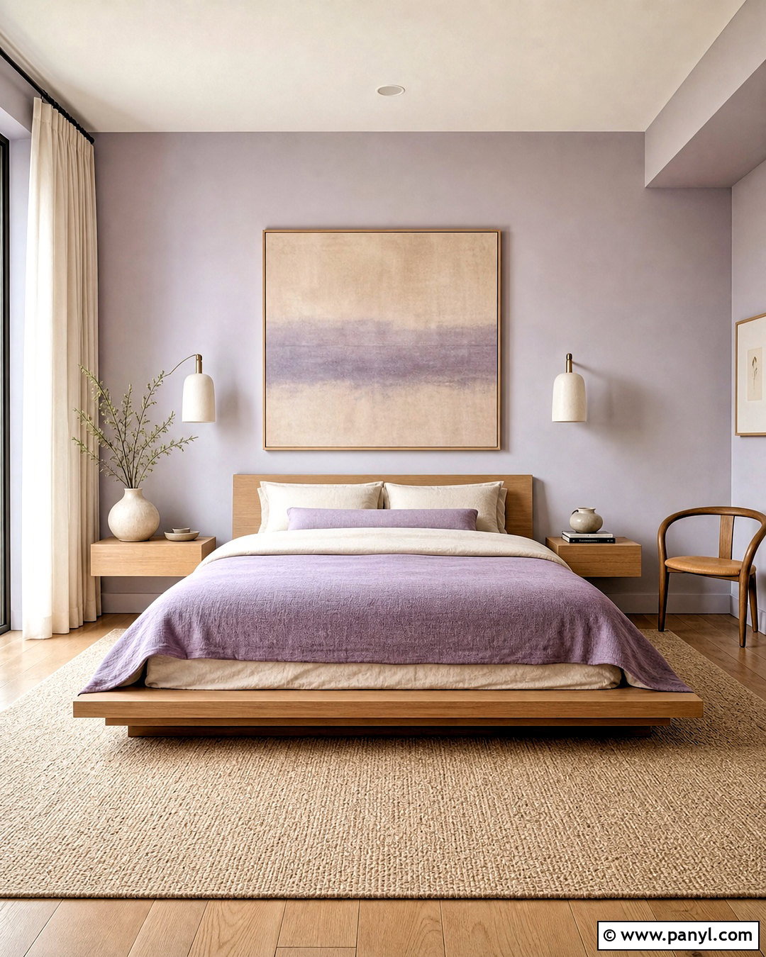Lavender Japandi Bedroom - 20 purple bedroom aesthetic ideas