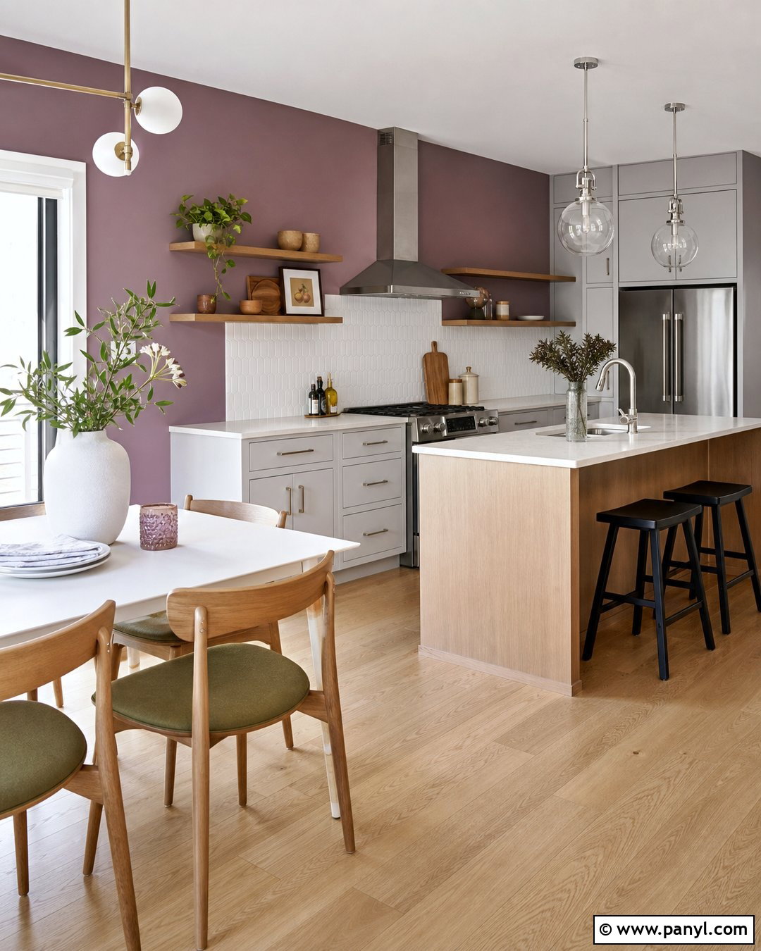 Lavender Kitchen Accent Wall - 20 Modern Kitchen With Colorful Accent Wall Ideas
