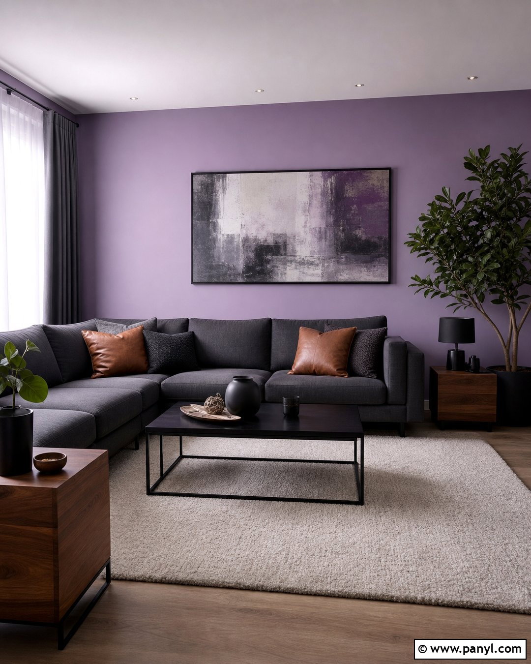 Lavender Living Room With Charcoal Accents - 35 lavender wall ideas
