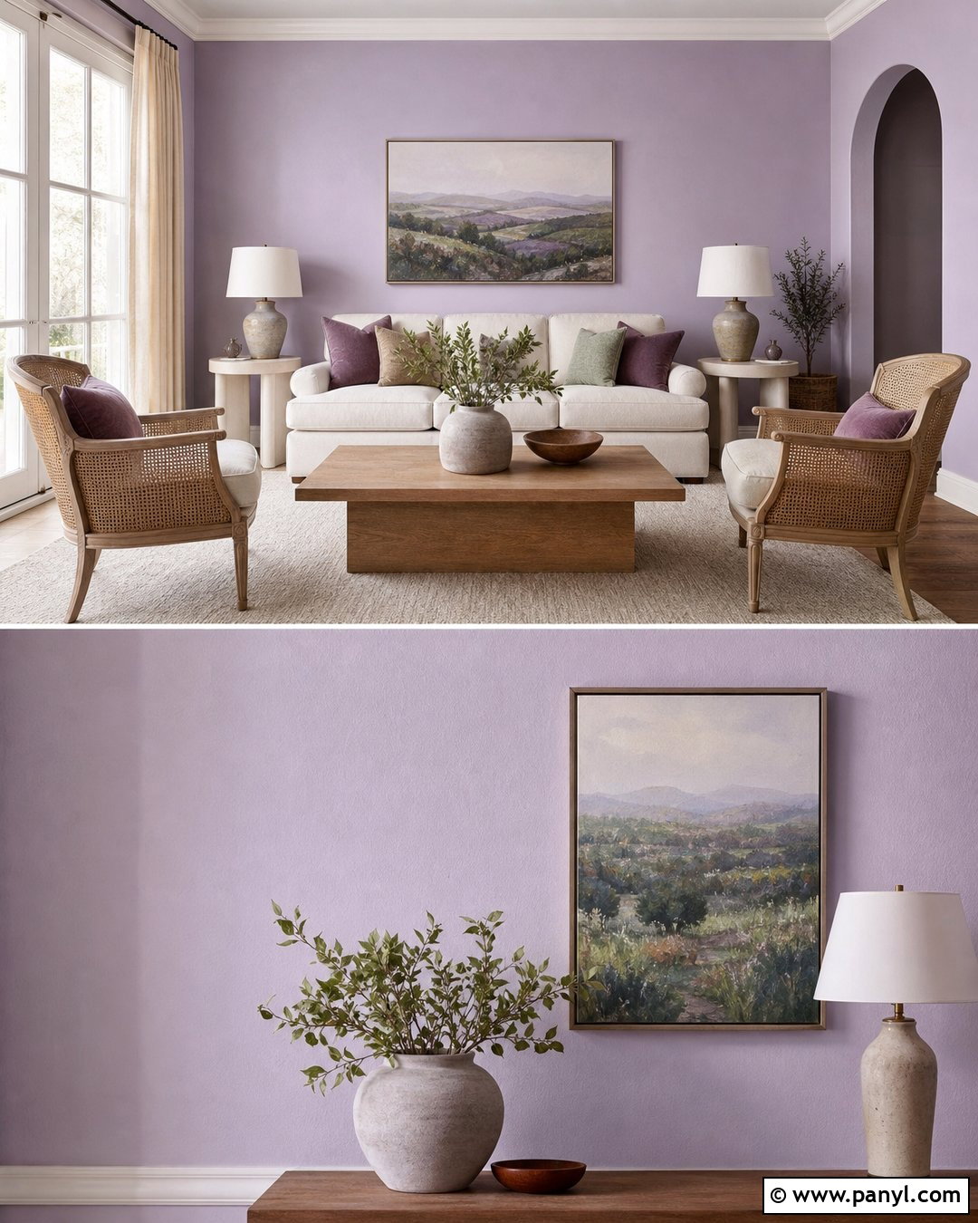 Lavender Living Room With Cream Sofa - 35 lavender wall ideas