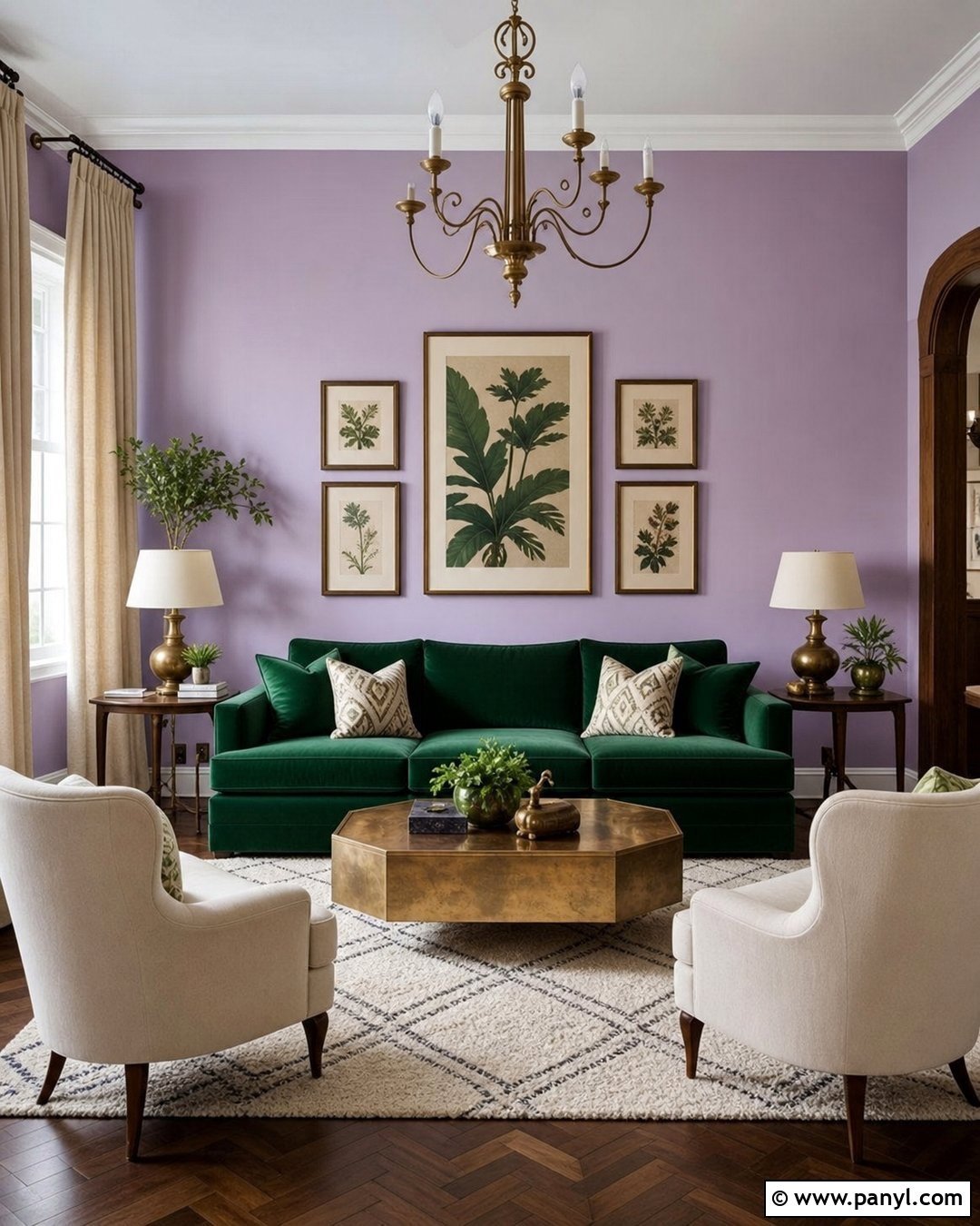 Lavender Living Room With Emerald Green - 35 lavender wall ideas