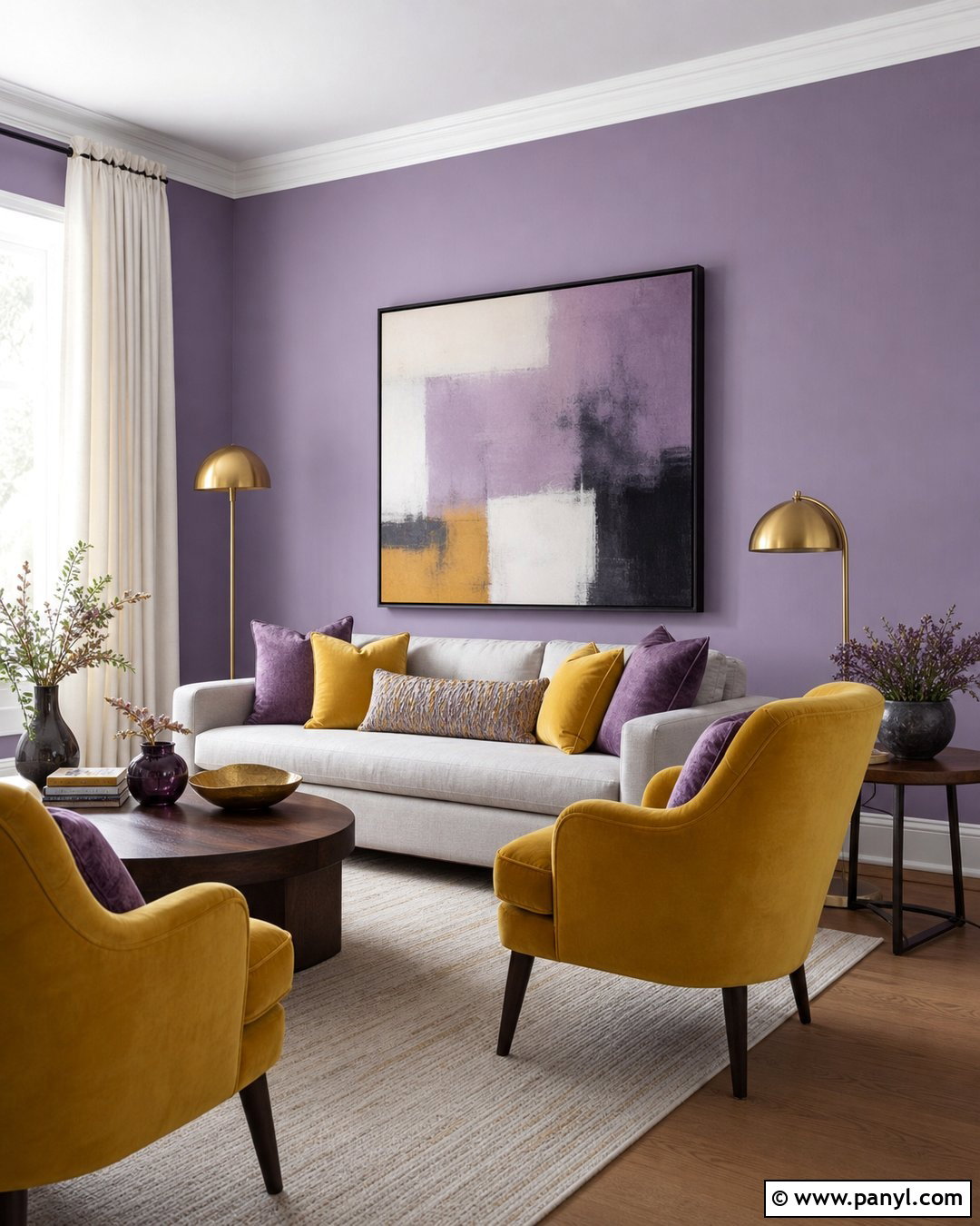 Lavender Living Room With Mustard Yellow - 35 lavender wall ideas