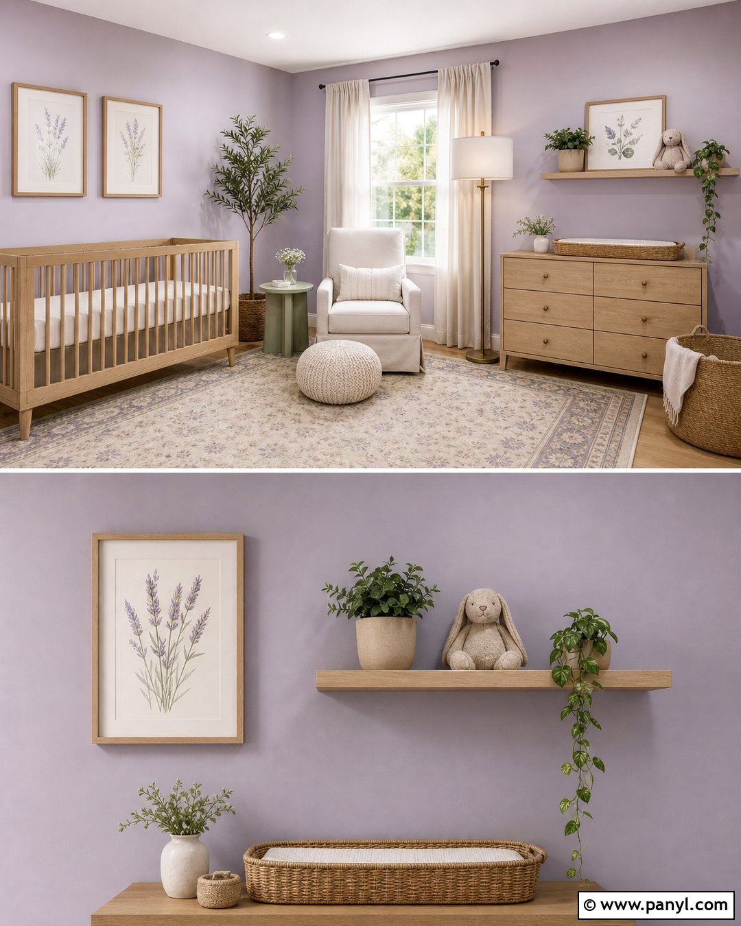 Lavender Nursery With Natural Wood - 35 lavender wall ideas