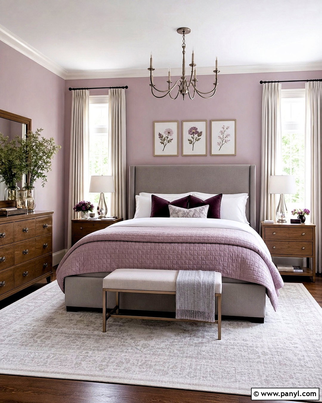 Lavender Pink Bedroom With Soft Gray - 20 bedroom paint colors pink ideas
