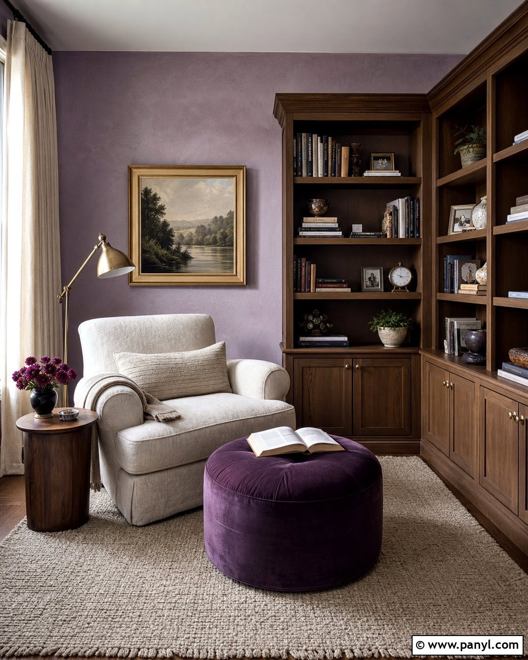 Lavender Purple Limewash Reading Room - 30 Purple Limewash Walls