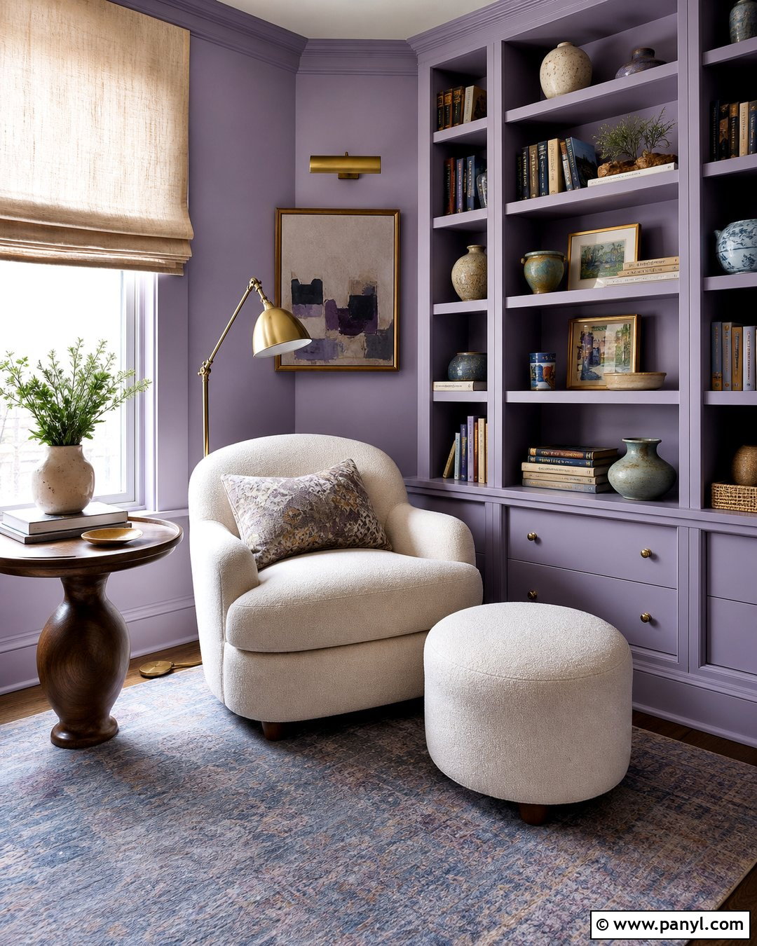 Lavender Reading Nook With Built-In Shelves - 35 lavender wall ideas