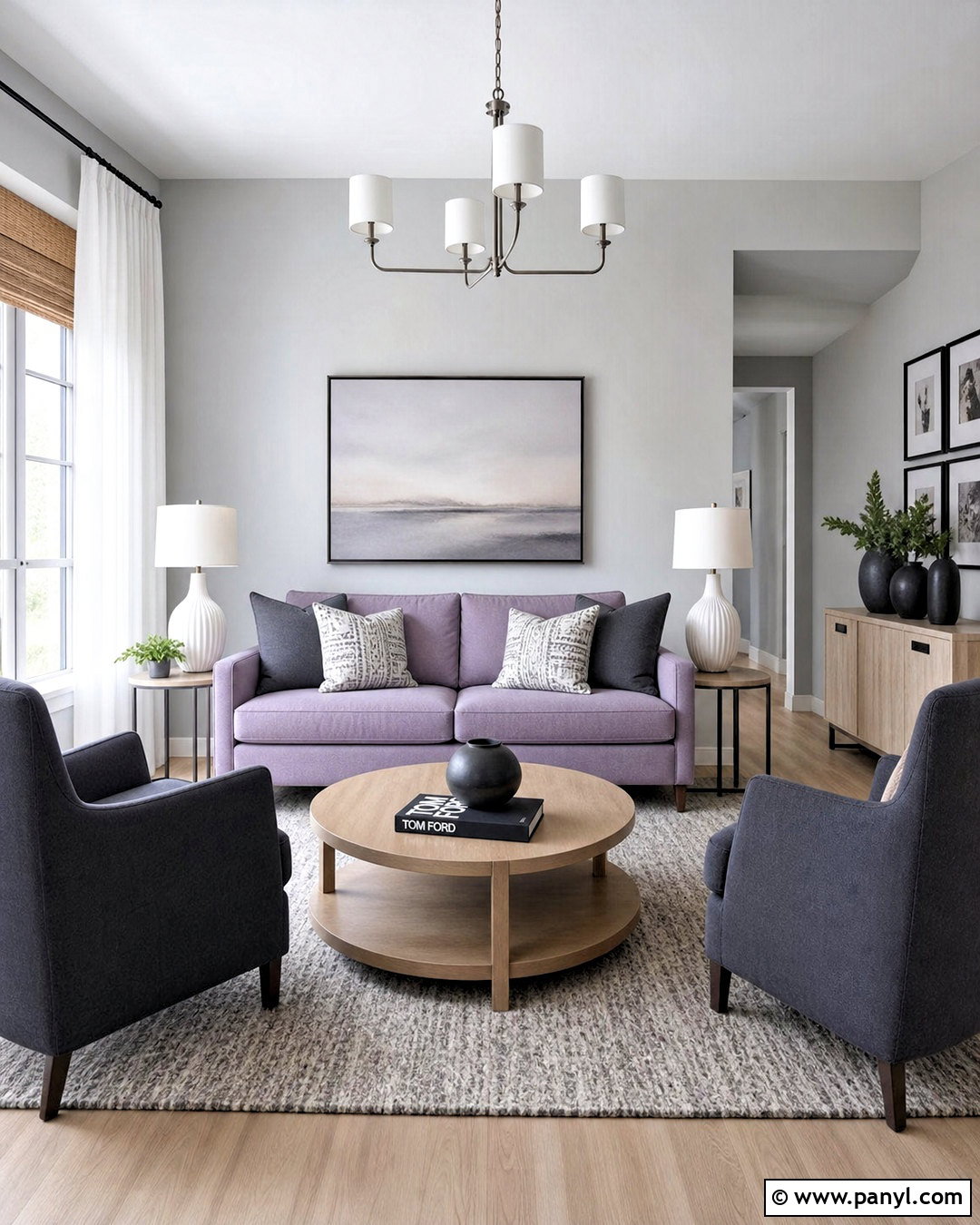 Lavender Sofa With Soft Gray - 20 purple sofa living room ideas