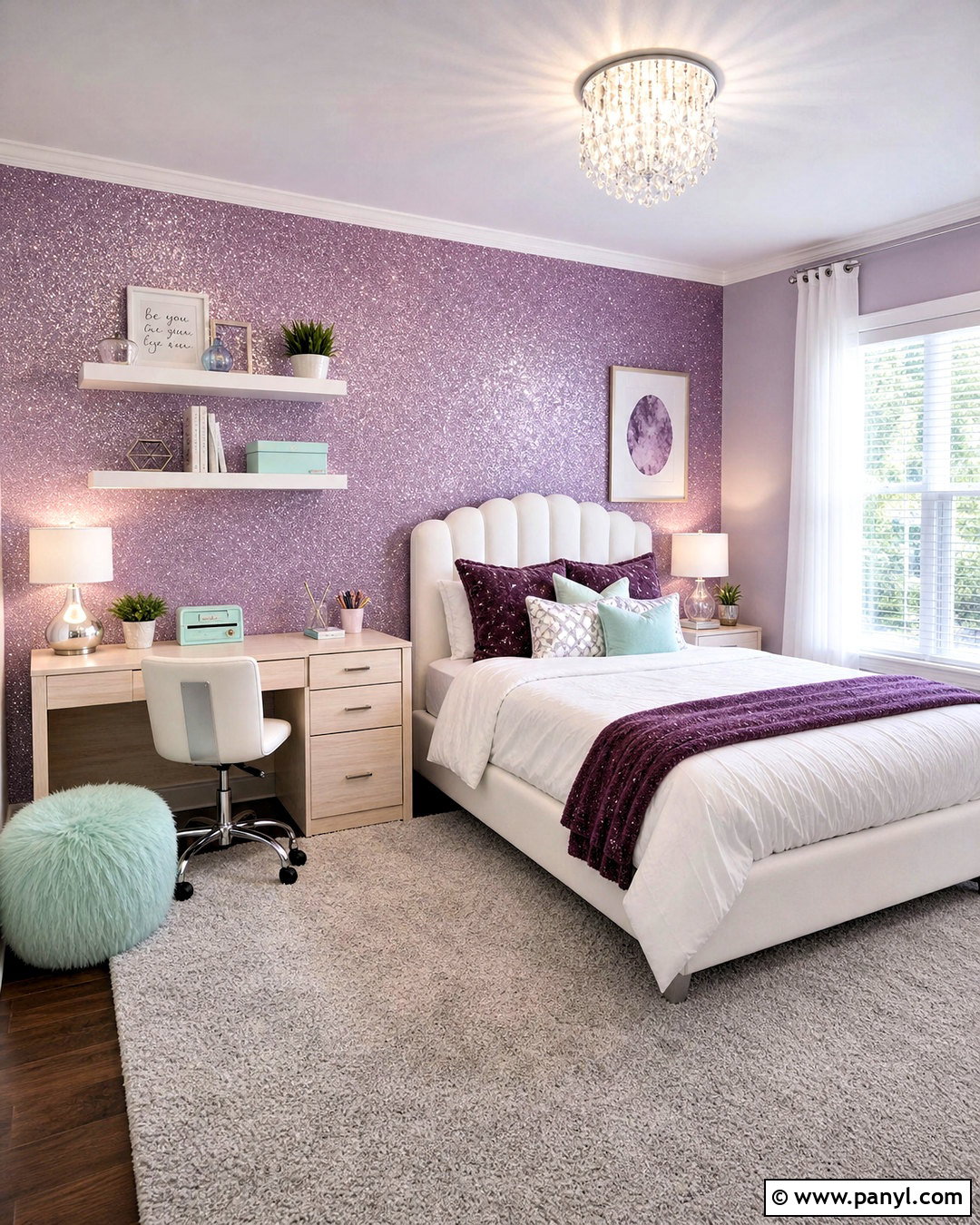 Lavender Sparkly Wall Tween Bedroom - 20 sparkly walls