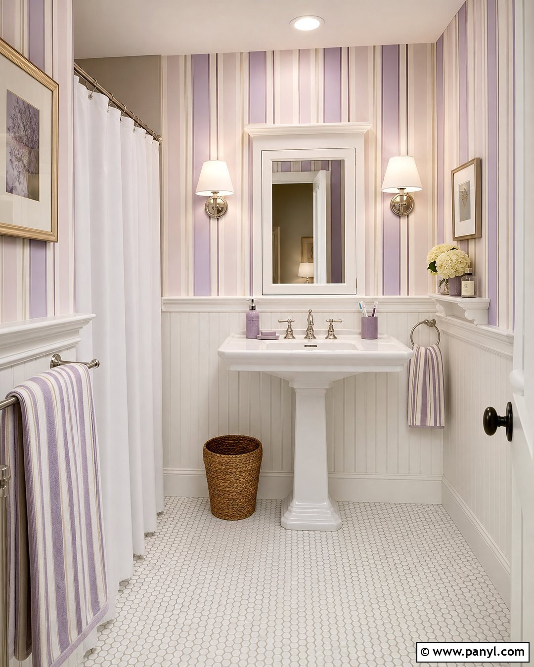 Lavender Striped Bathroom Wallpaper - 20 Purple Patterned Bathroom Wall Ideas